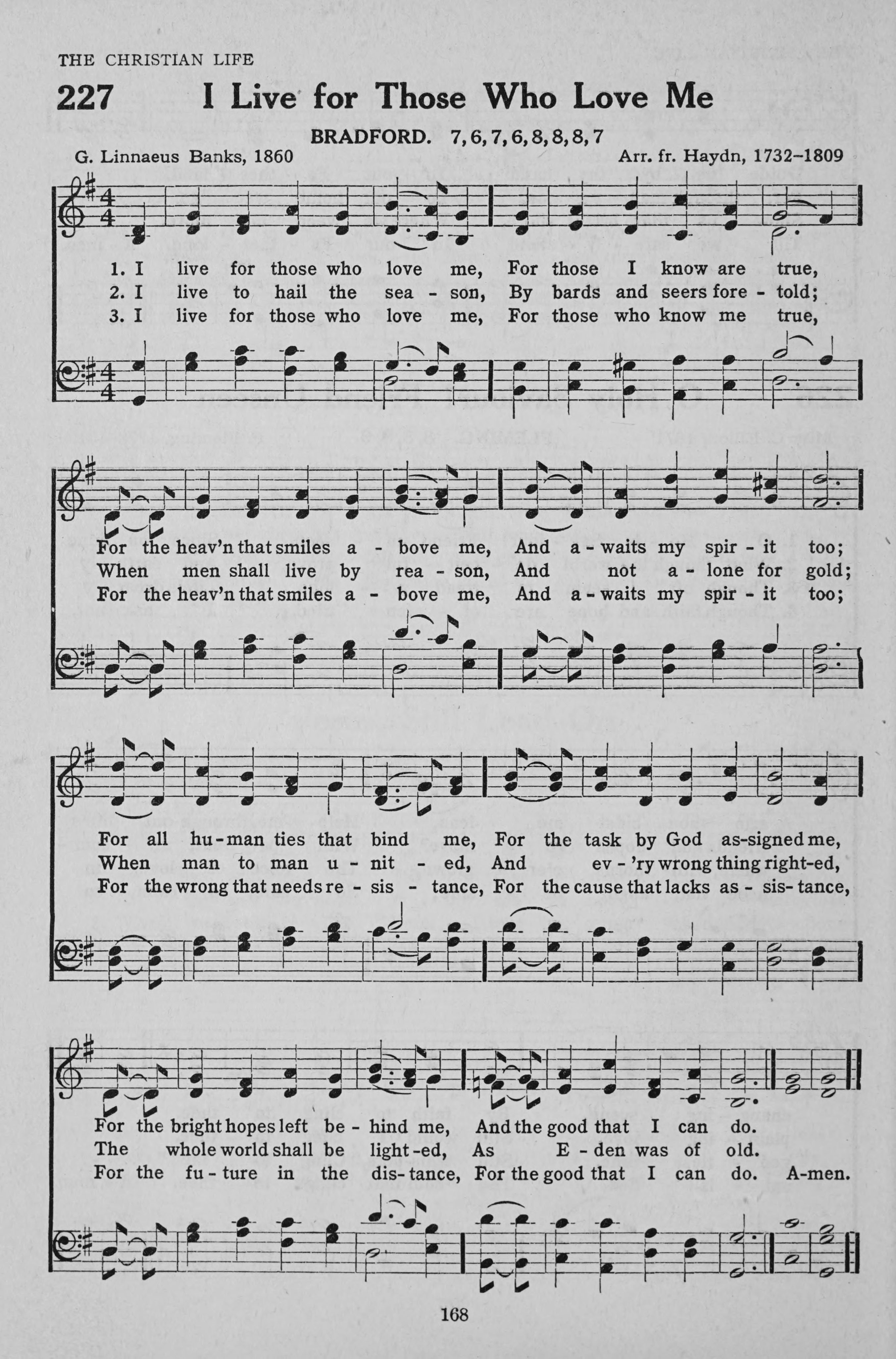 Hymn Sheet for I Live for Those Who Love Me