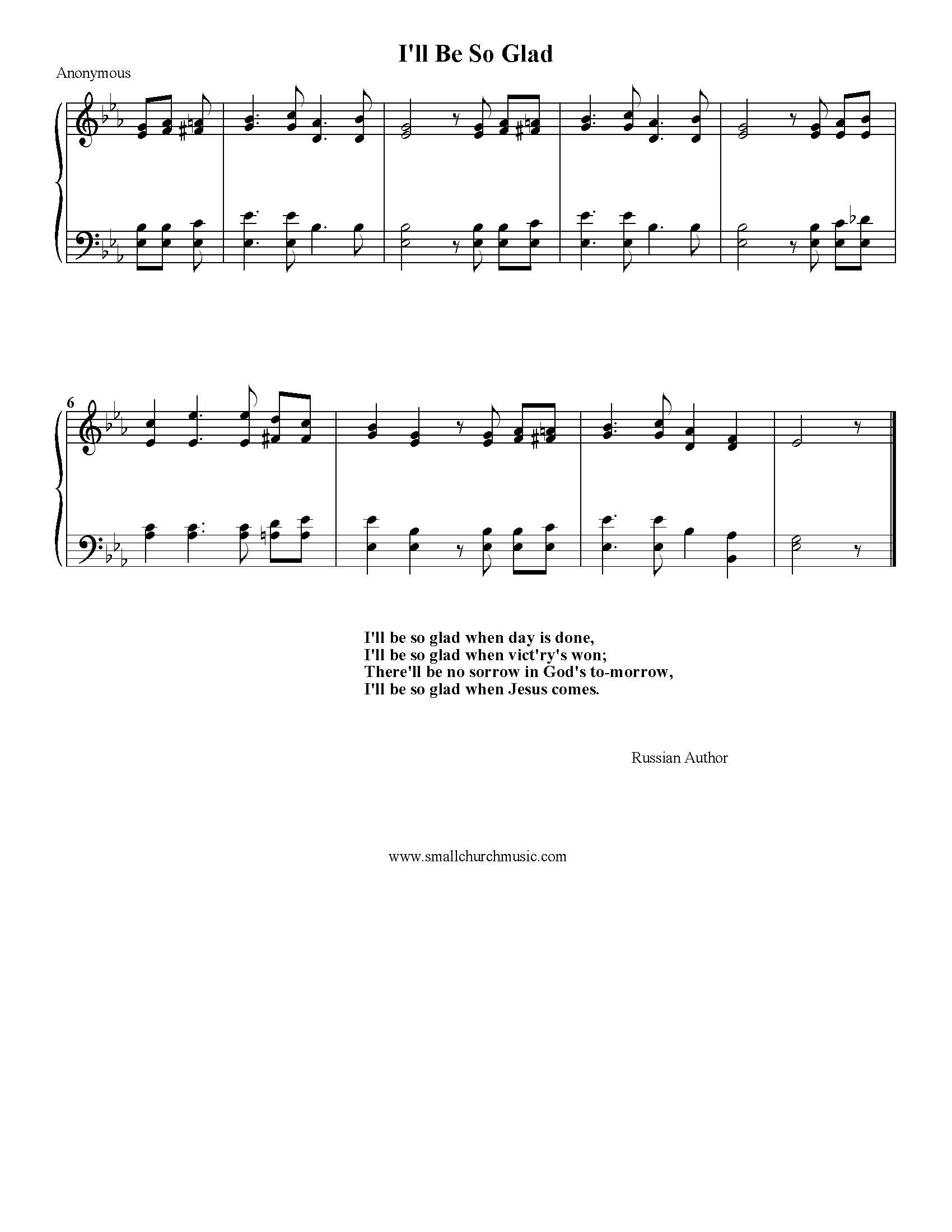 Hymn Sheet for I’ll Be So Glad When Day Is Done