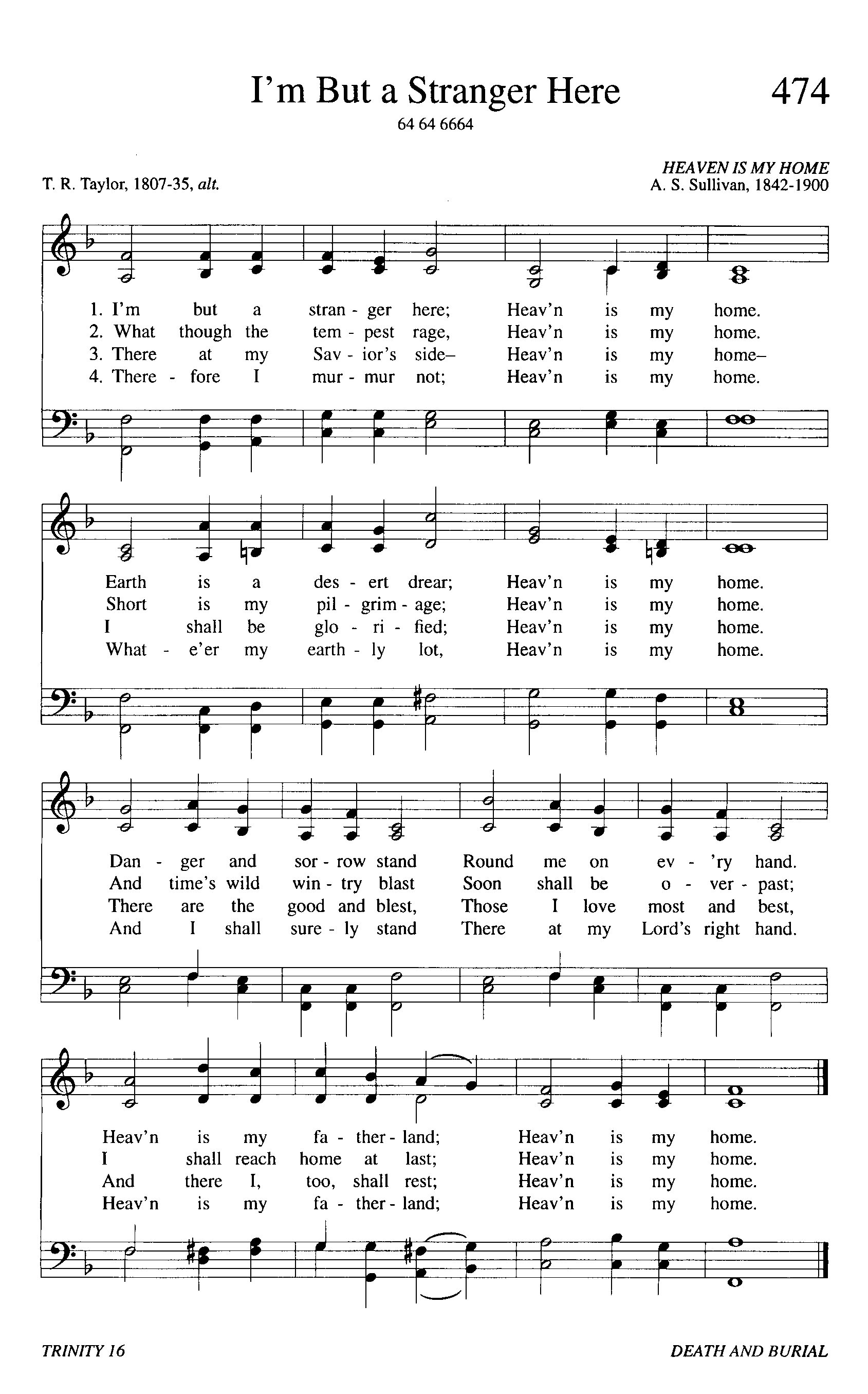 Hymn Sheet for I'm But a Stranger Here