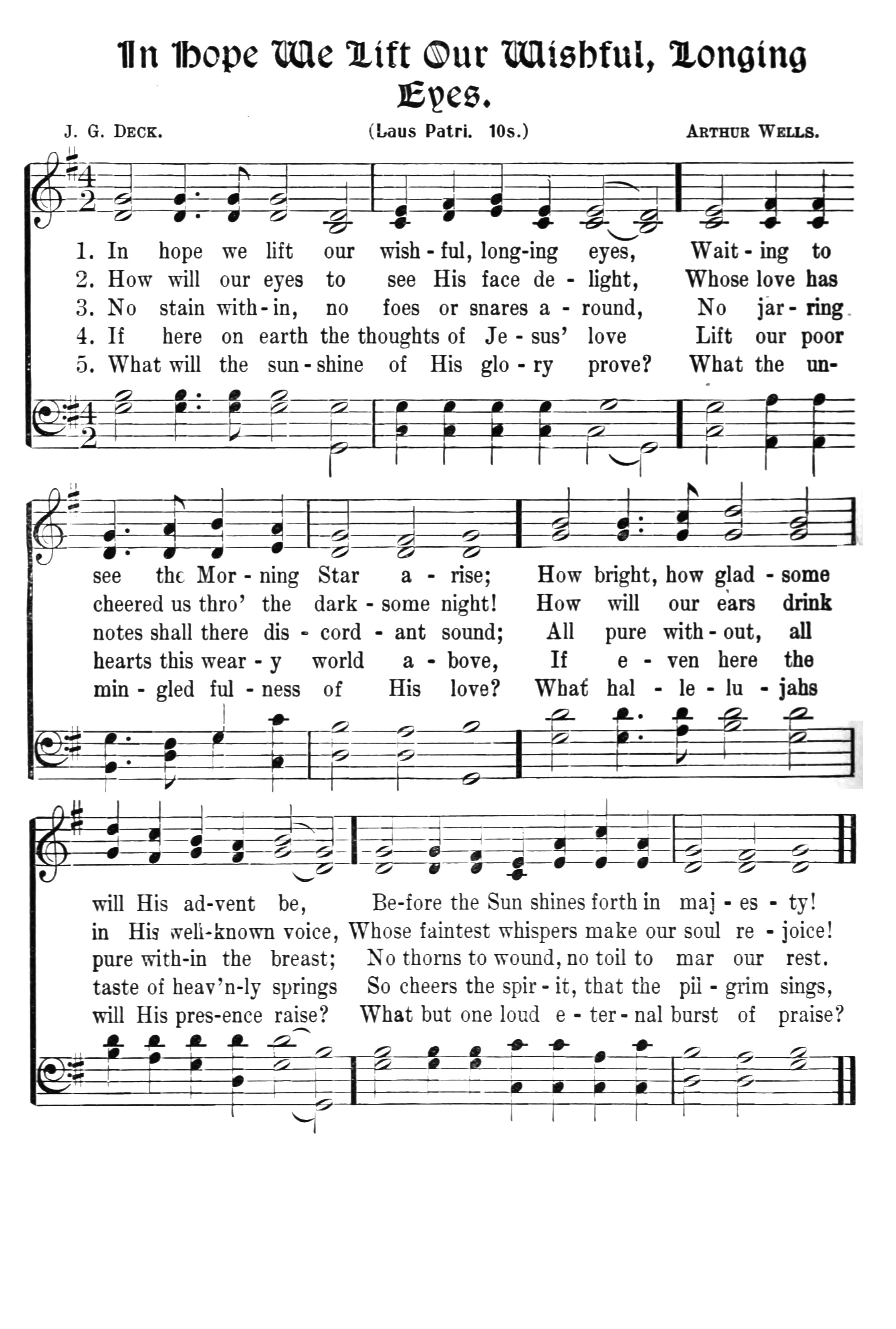 Hymn Sheet for In Hope We Lift Our Wishful, Longing Eyes