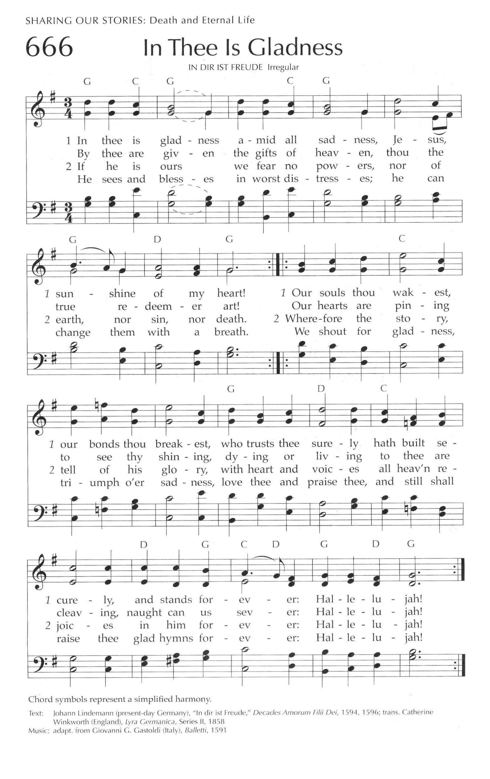 Hymn Sheet for In Thee Is Gladness
