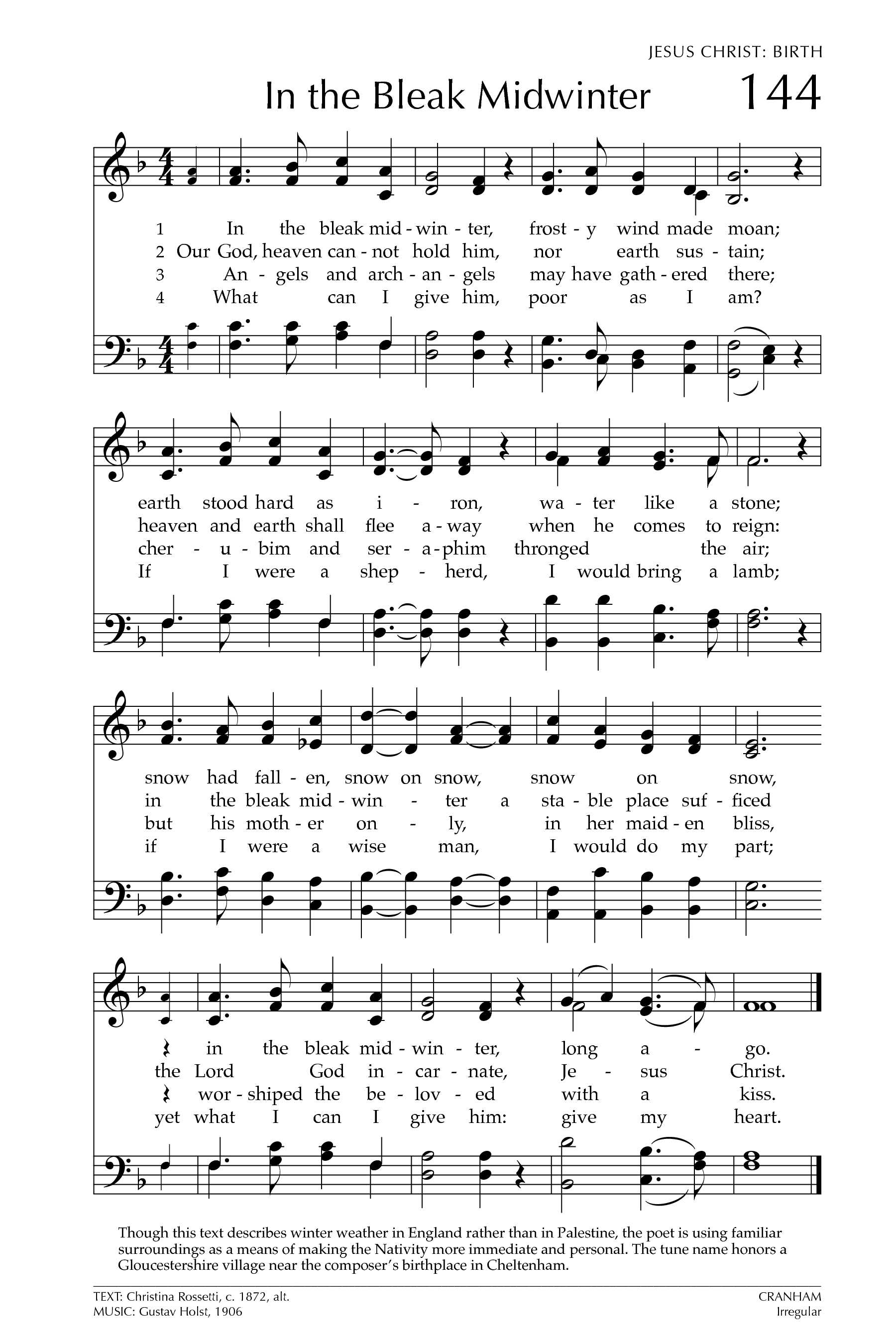 Hymn Sheet for In the Bleak Midwinter