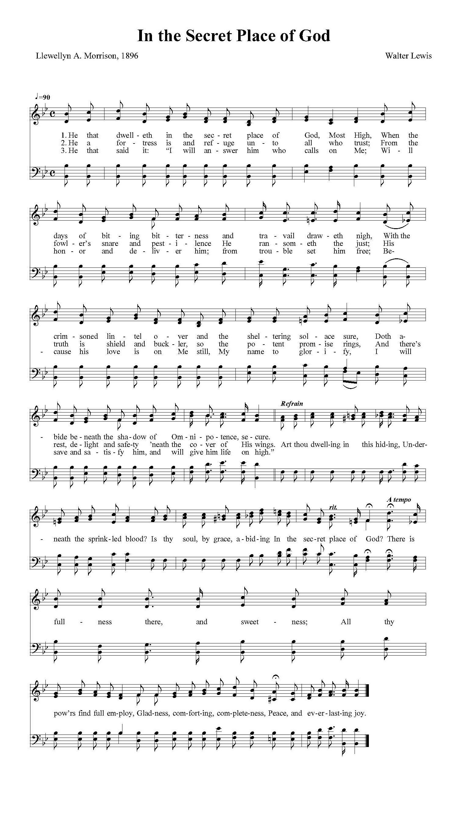Hymn Sheet for In the secret place of God