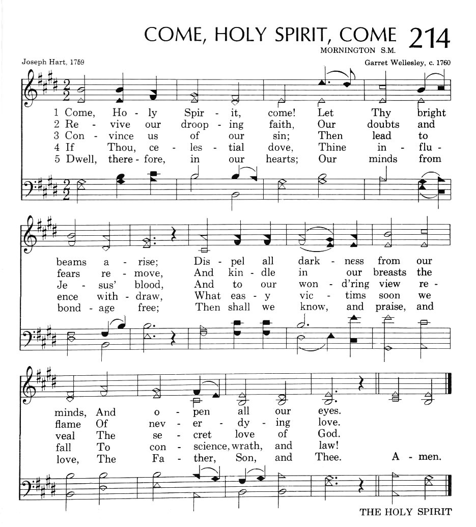 Hymn Sheet for Invoking the Spirit (Come, Holy Spirit, Come; Let Thy Bright Beams Arise)