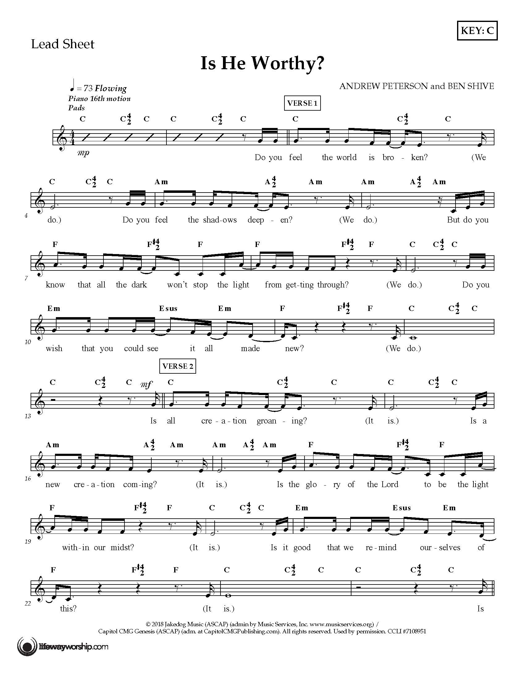 Hymn Sheet for Is He Worthy?