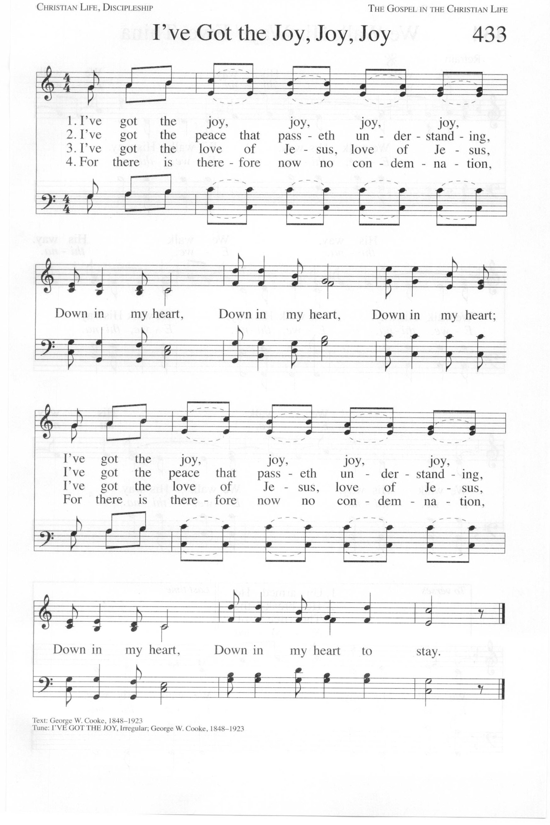 Hymn Sheet for I’ve Got the Joy, Joy, Joy, Joy (Down in My Heart)