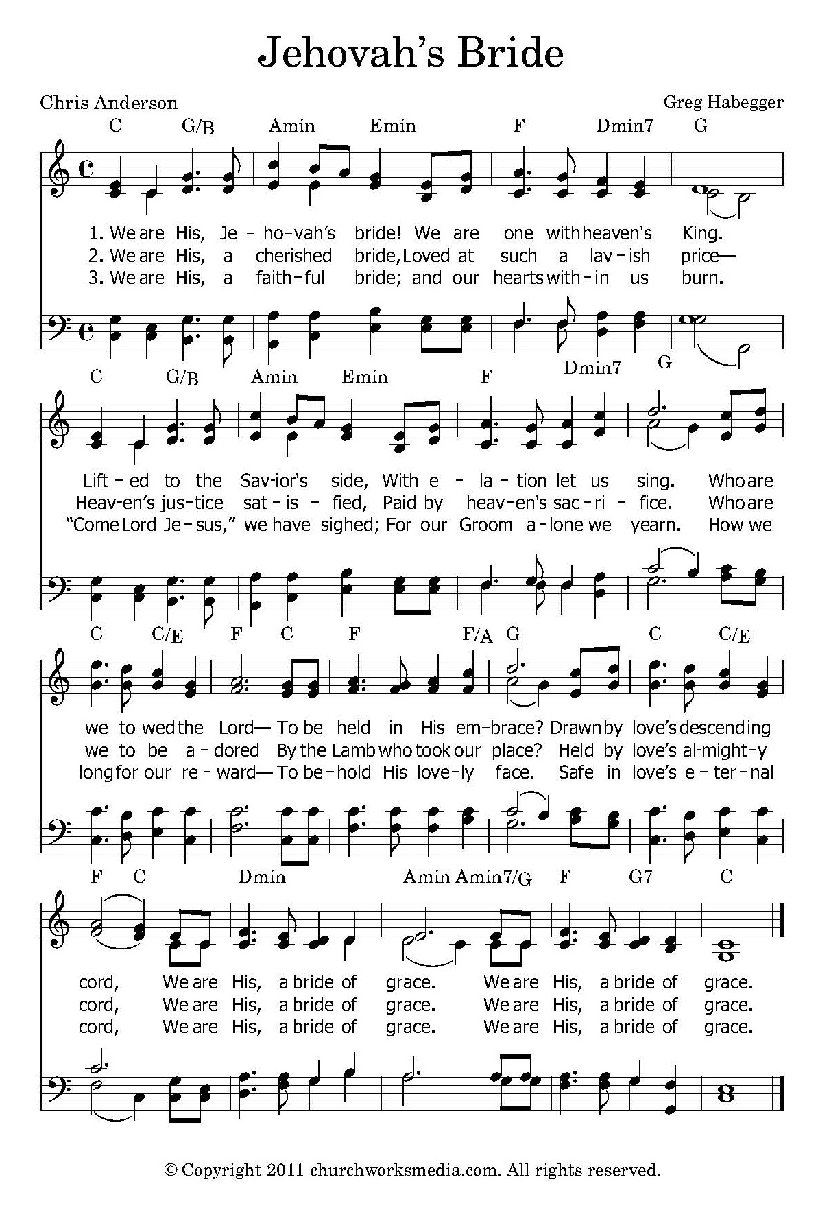Hymn Sheet for Jehovah's Bride