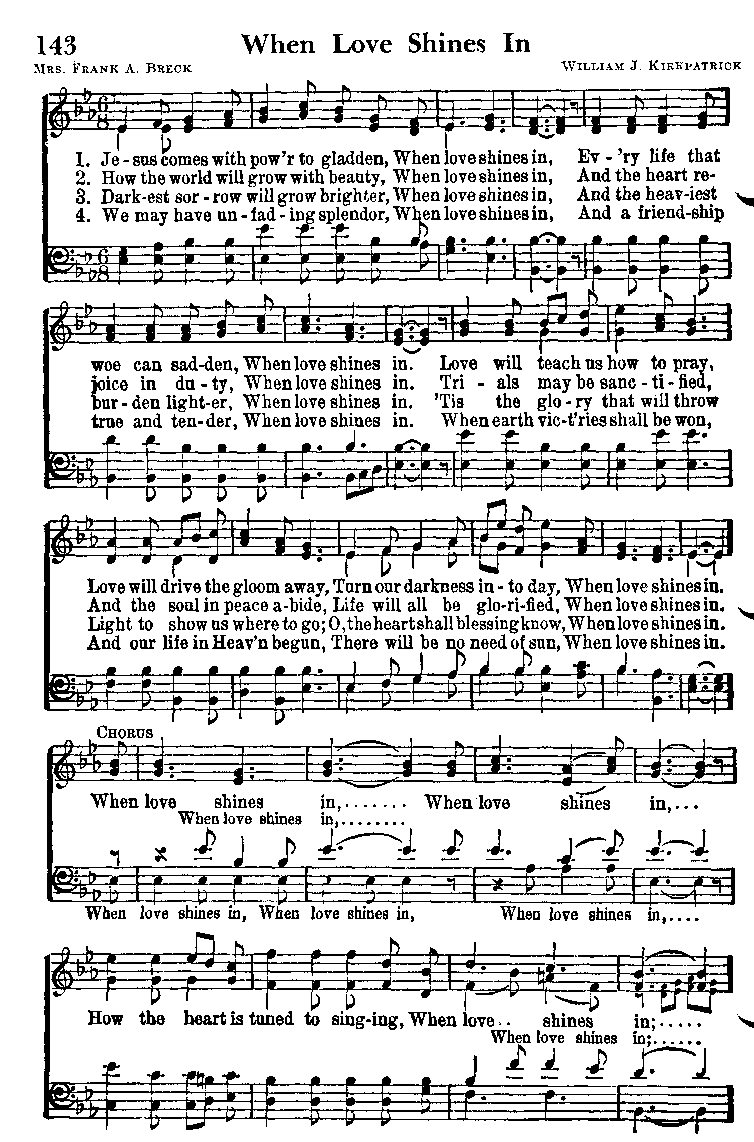 Hymn Sheet for When Love Shines In