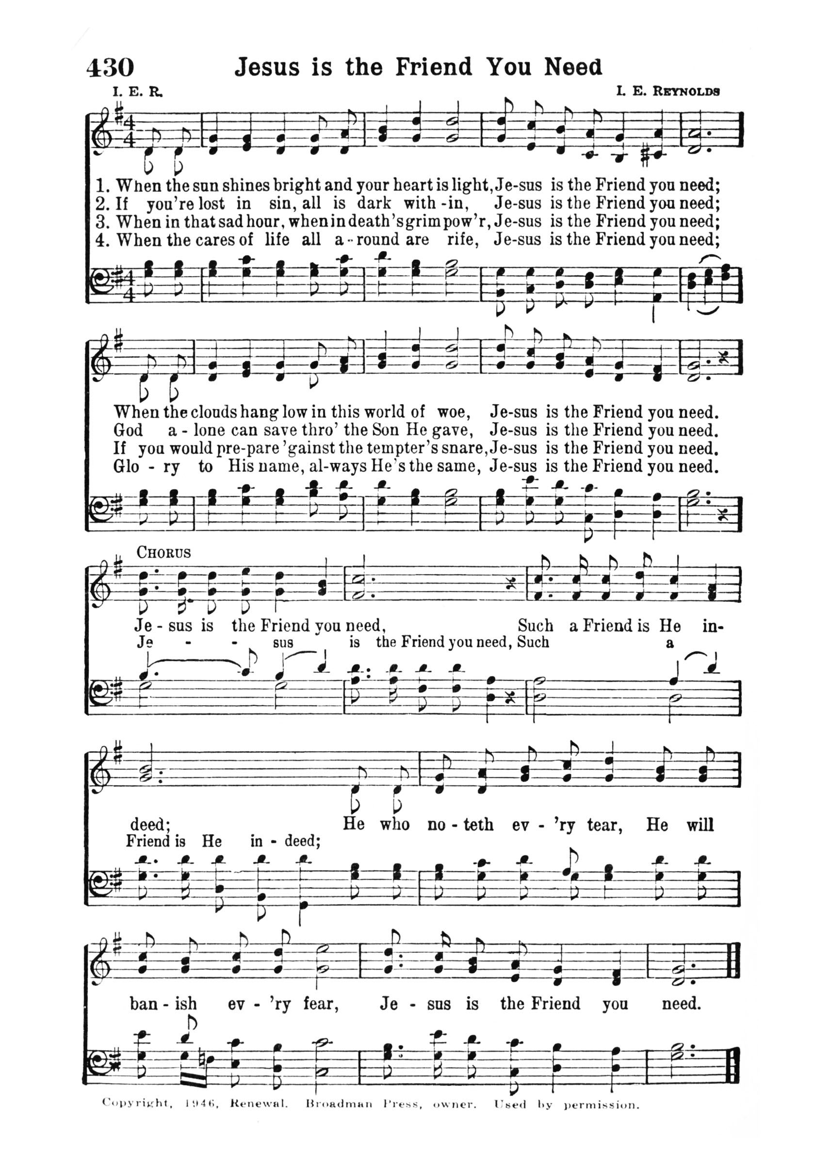 Hymn Sheet for Jesus Is the Friend You Need