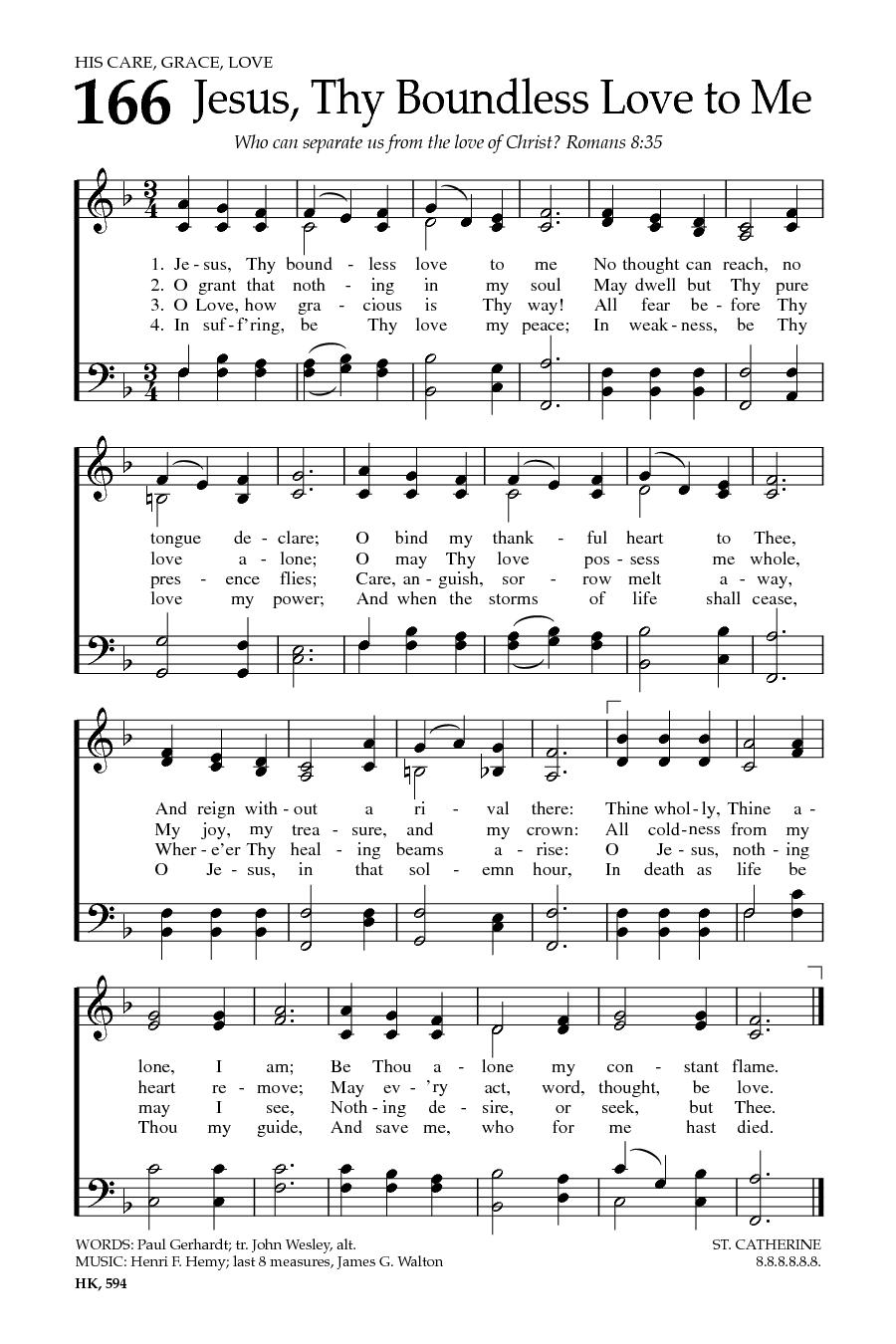 Hymn Sheet for Jesus, Thy Boundless Love to Me