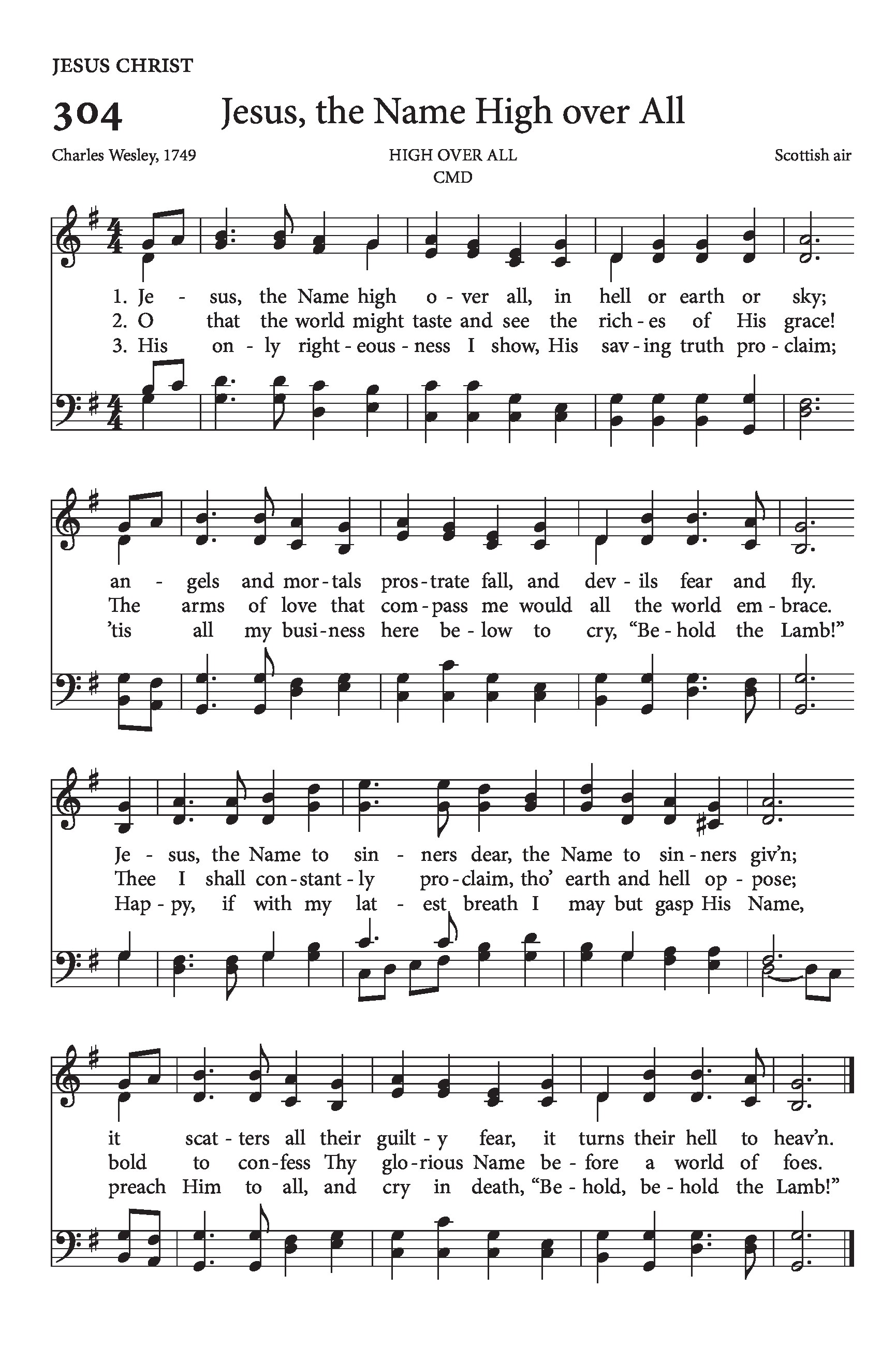 Hymn Sheet for Jesus! the Name High over All