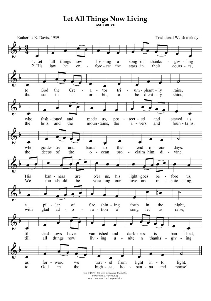 Hymn Sheet for Let All Things Now Living