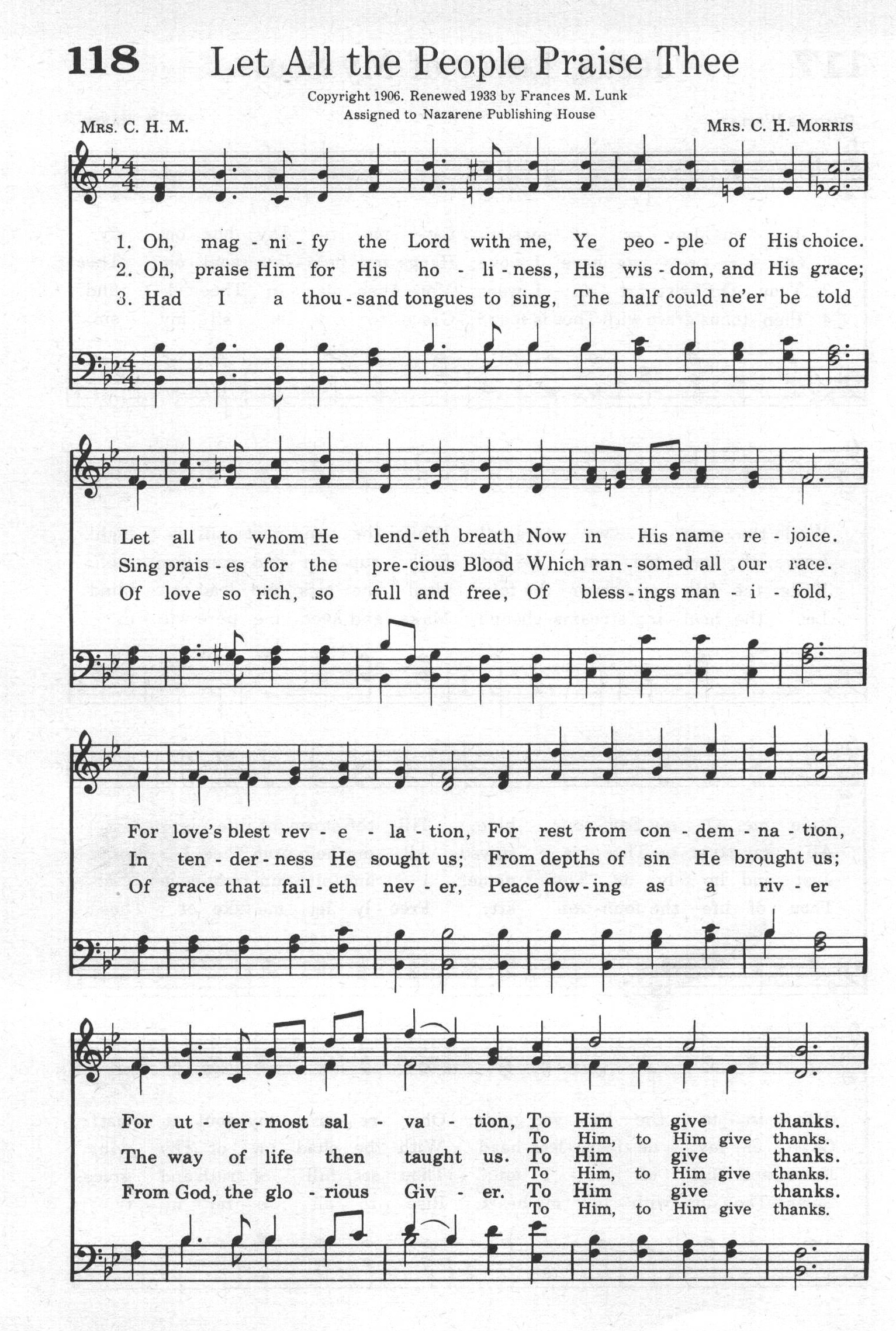 Hymn Sheet for Let All the People Praise Thee