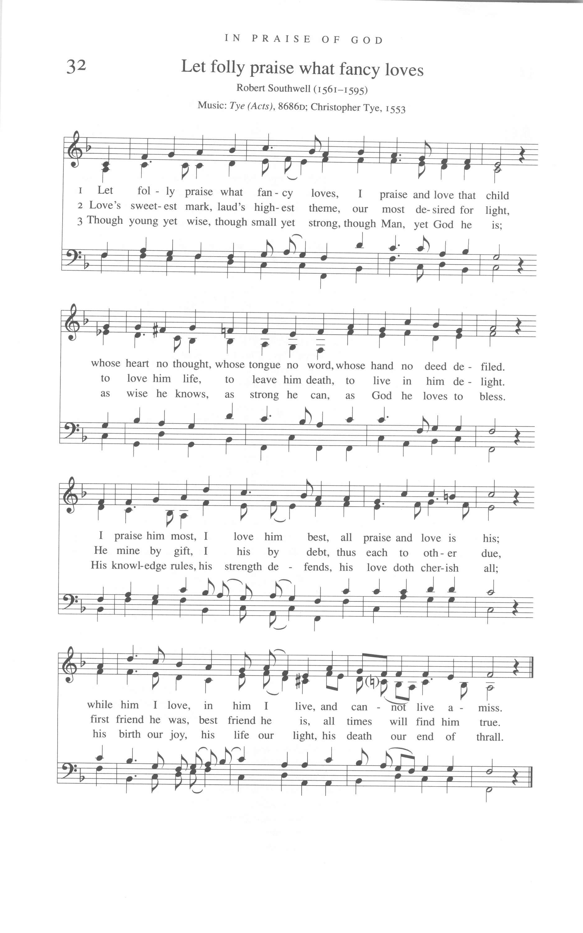 Hymn Sheet for Let Folly Praise That Fancy Loves