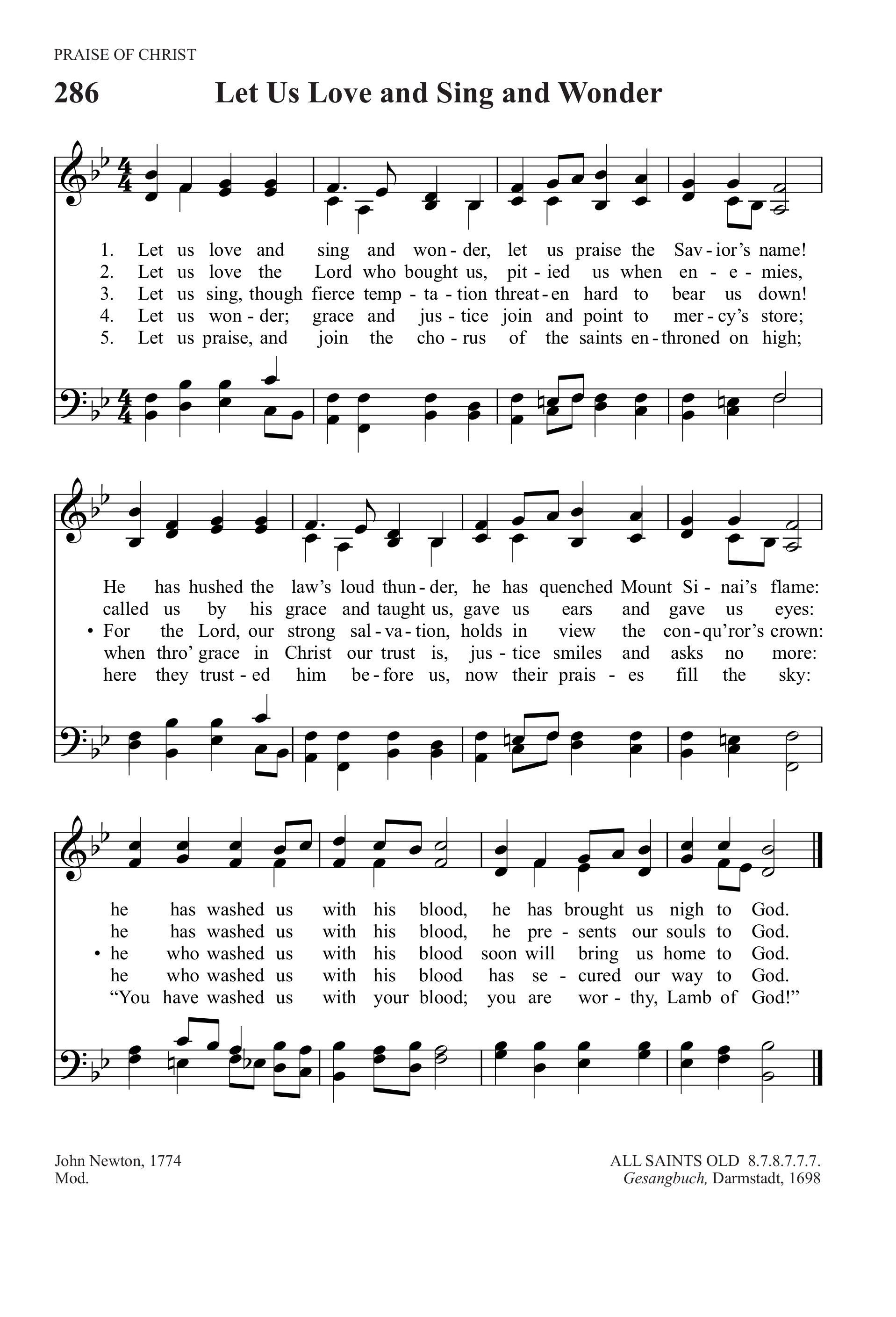 Hymn Sheet for Let Us Love and Sing and Wonder