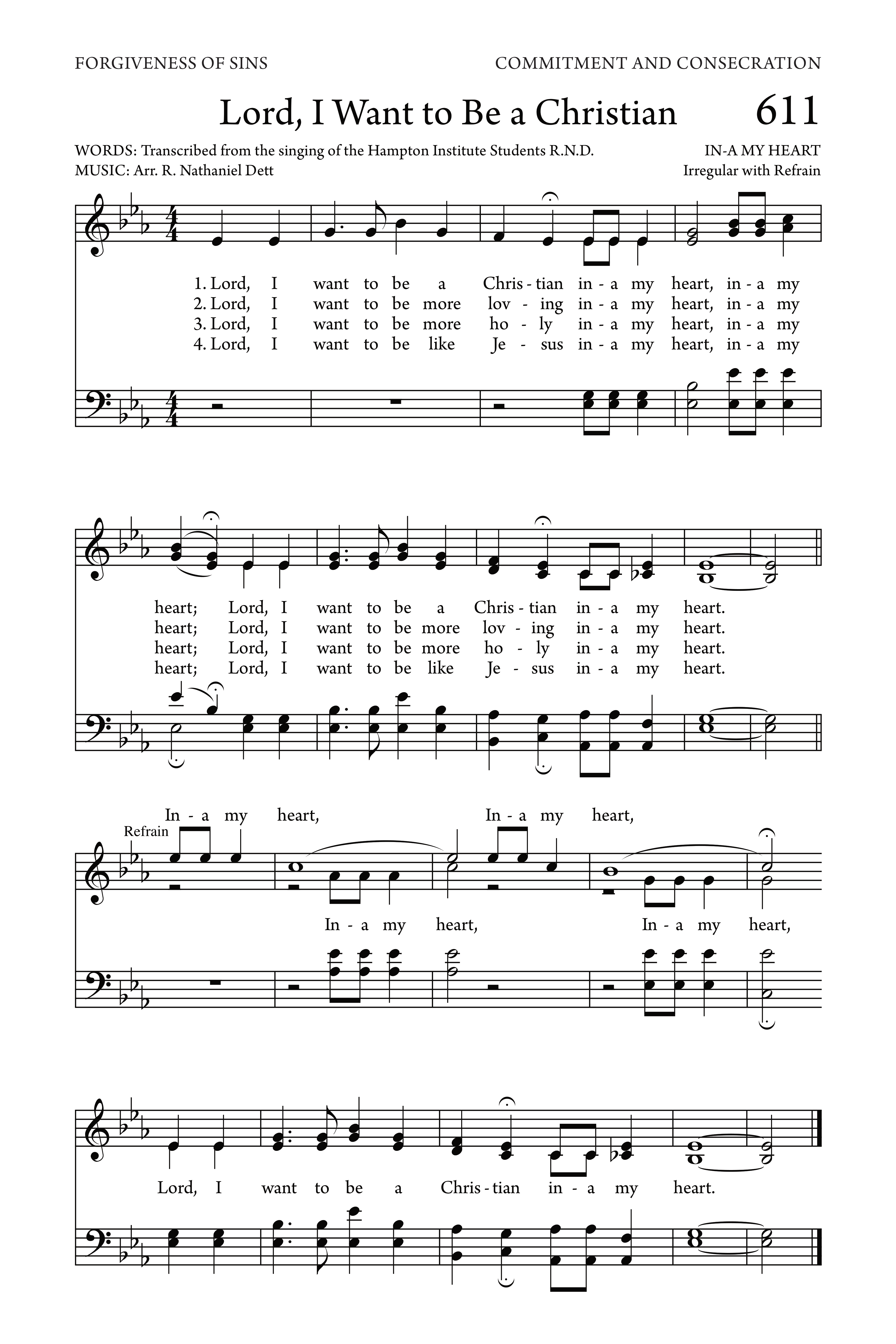 Hymn Sheet for Lord, I Want to Be a Christian