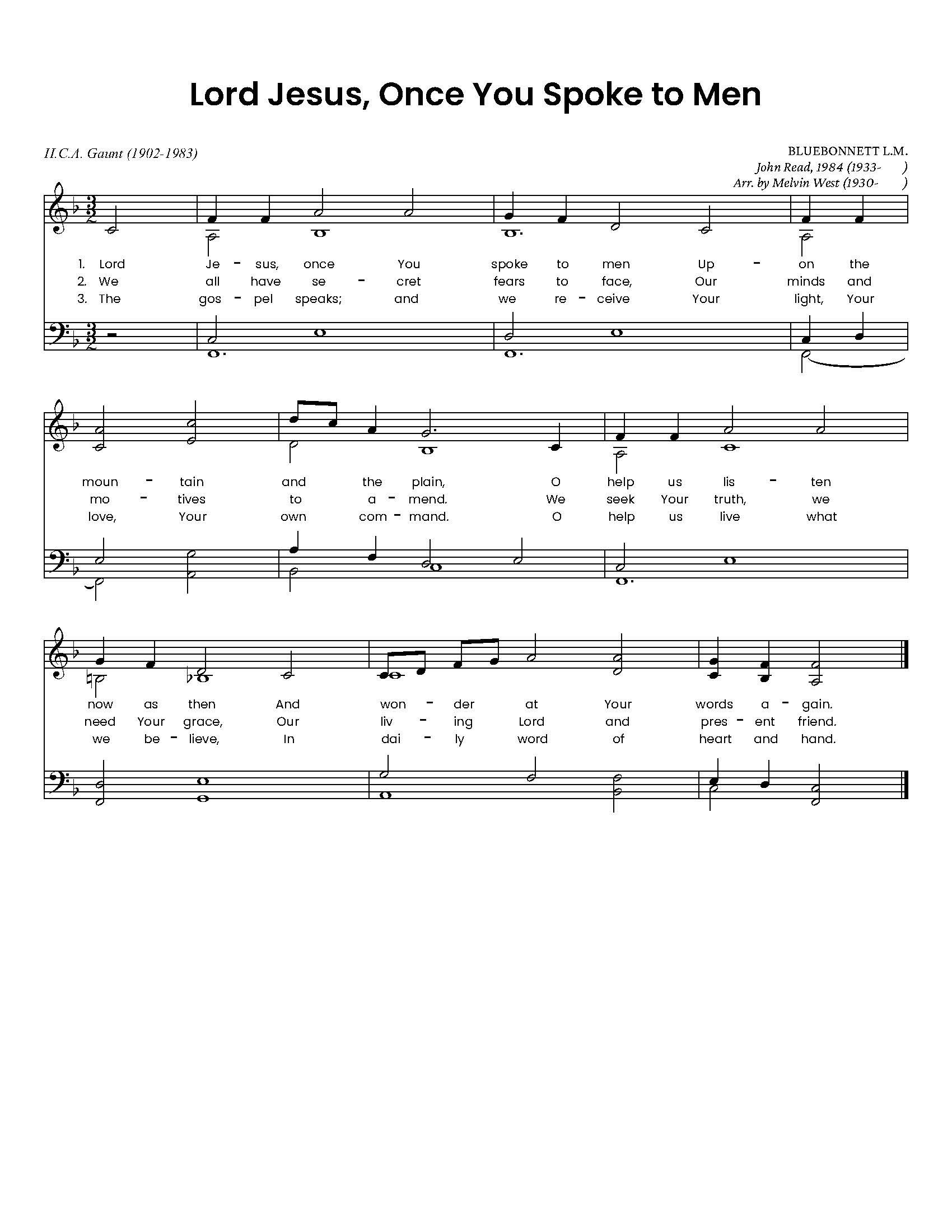 Hymn Sheet for Lord Jesus, Once You Spoke to Men