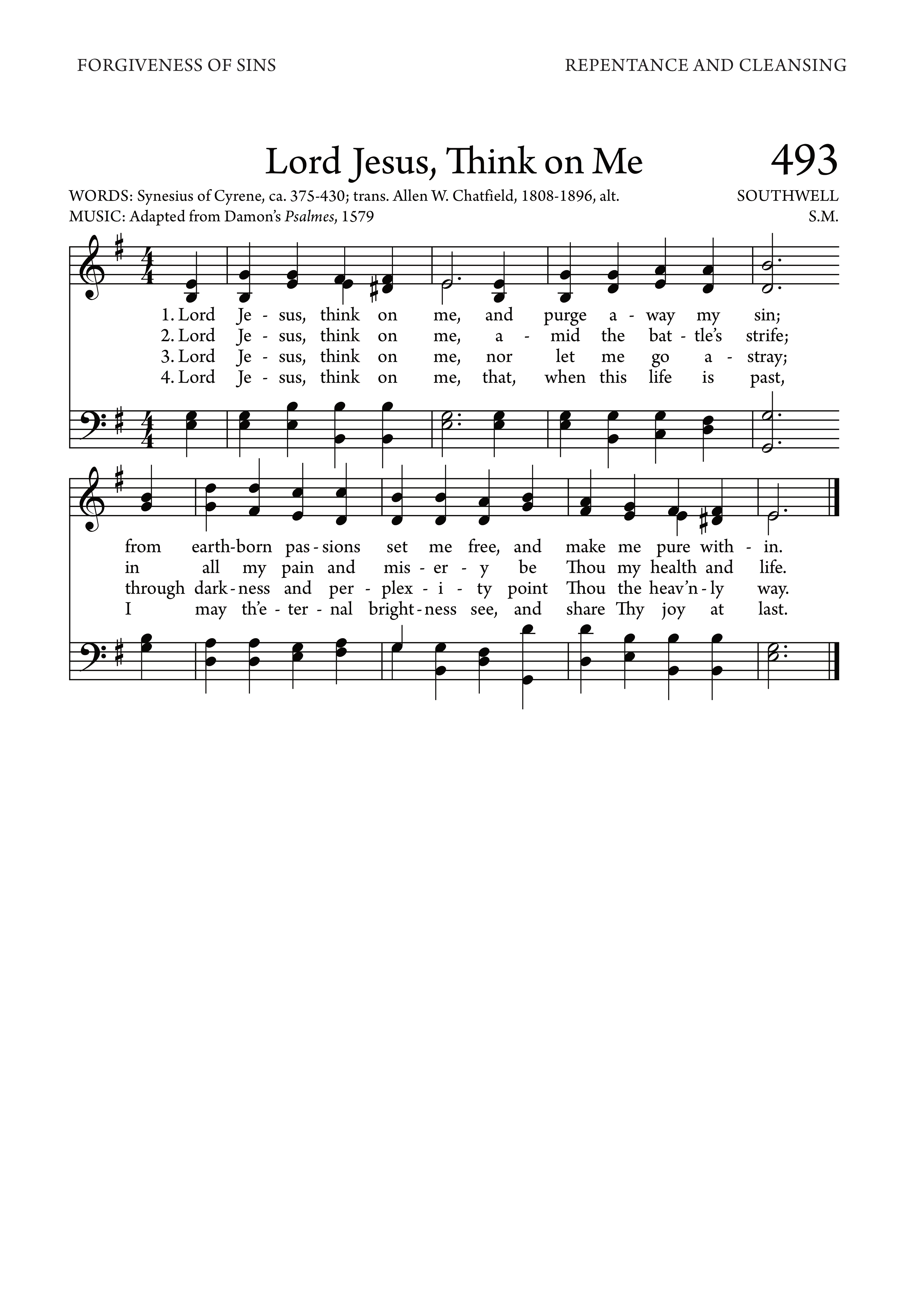 Hymn Sheet for Lord Jesus, Think on Me