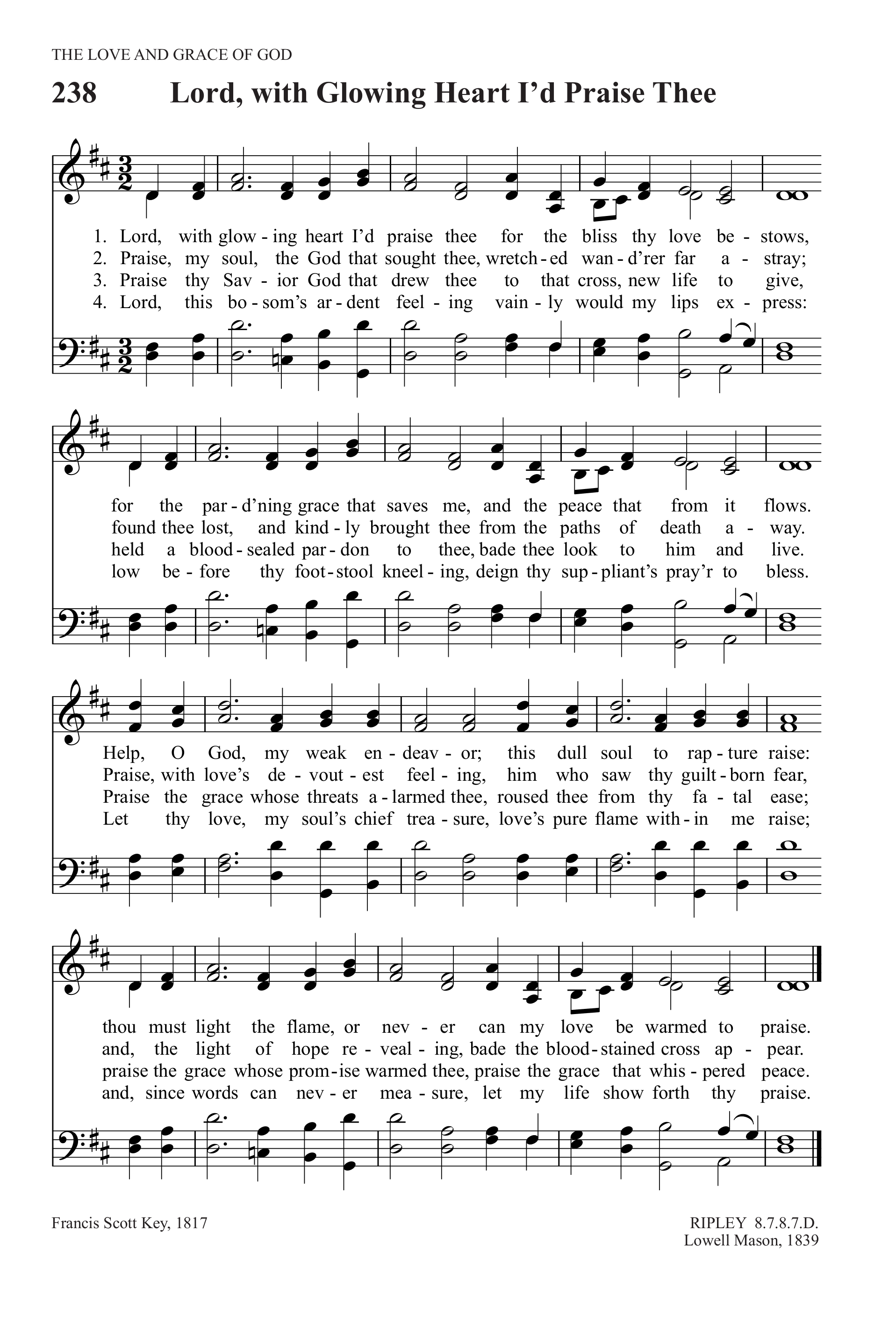 Hymn Sheet for Lord, With Glowing Heart I'd Praise Thee