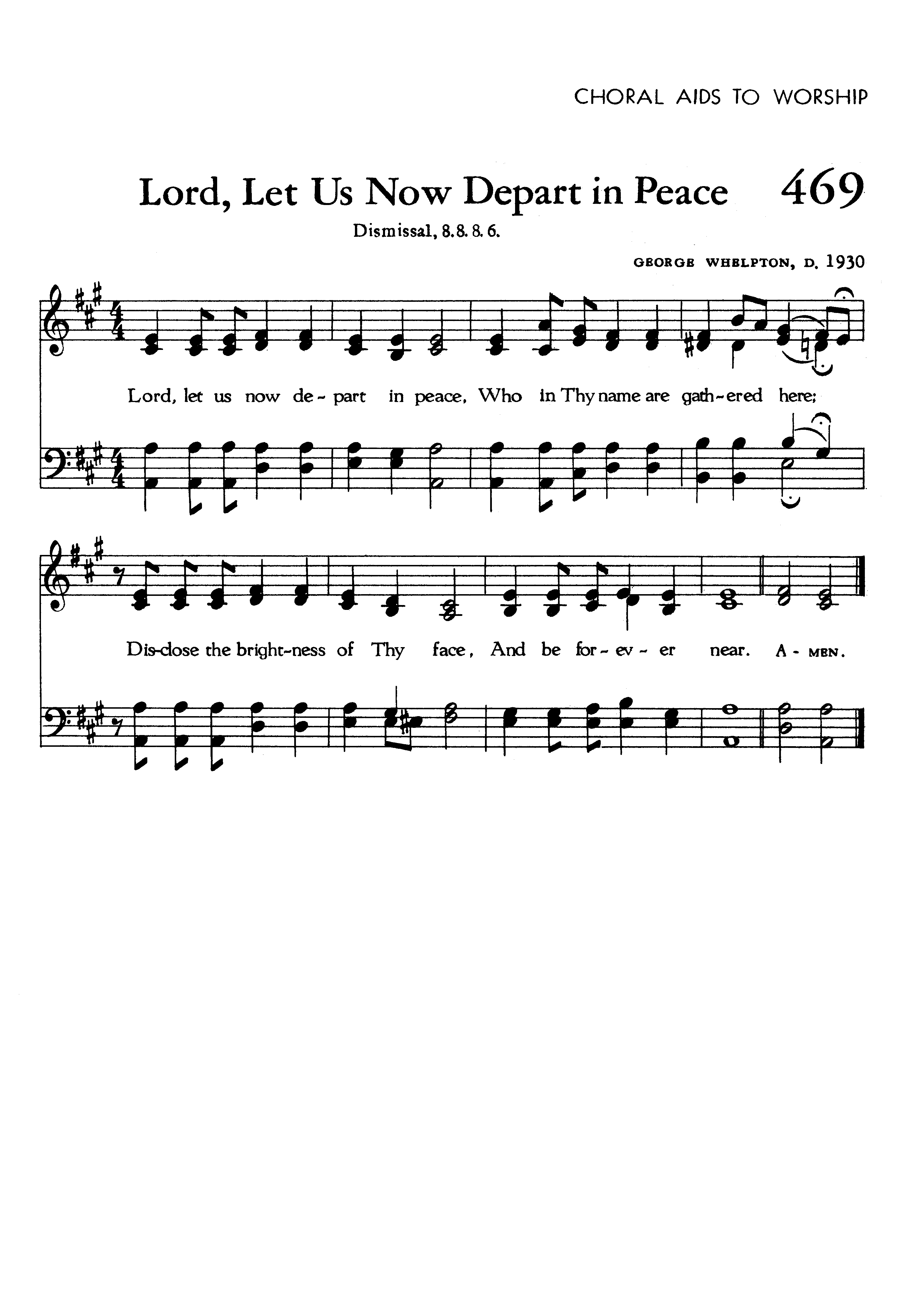 Hymn Sheet for Lord, Let Us Now Depart in Peace