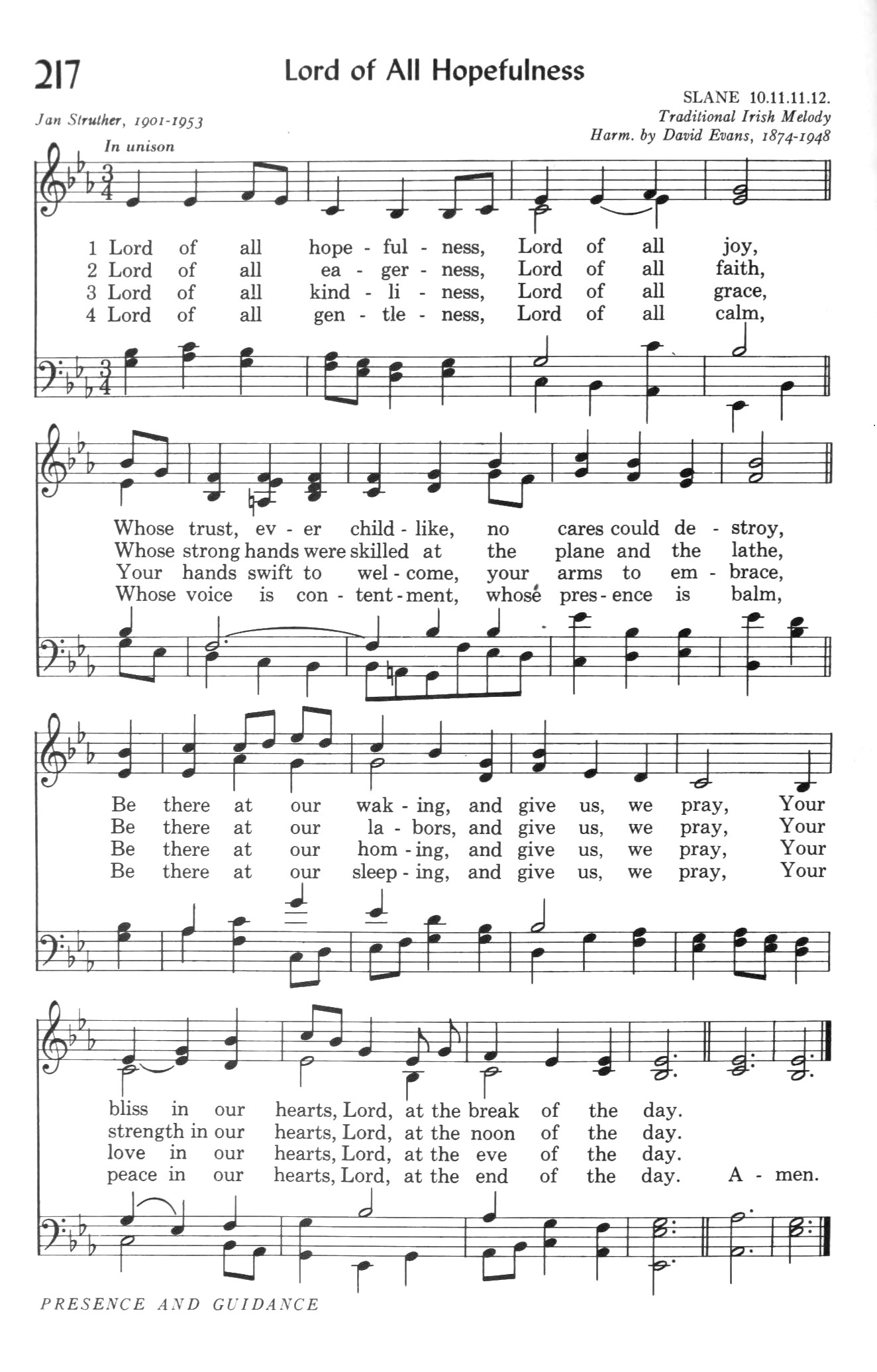 Hymn Sheet for Lord of All Hopefulness