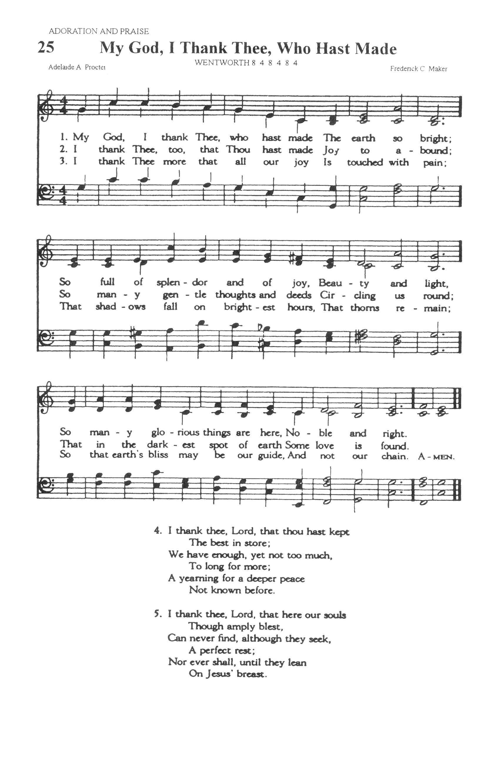 Hymn Sheet for My God, I Thank Thee