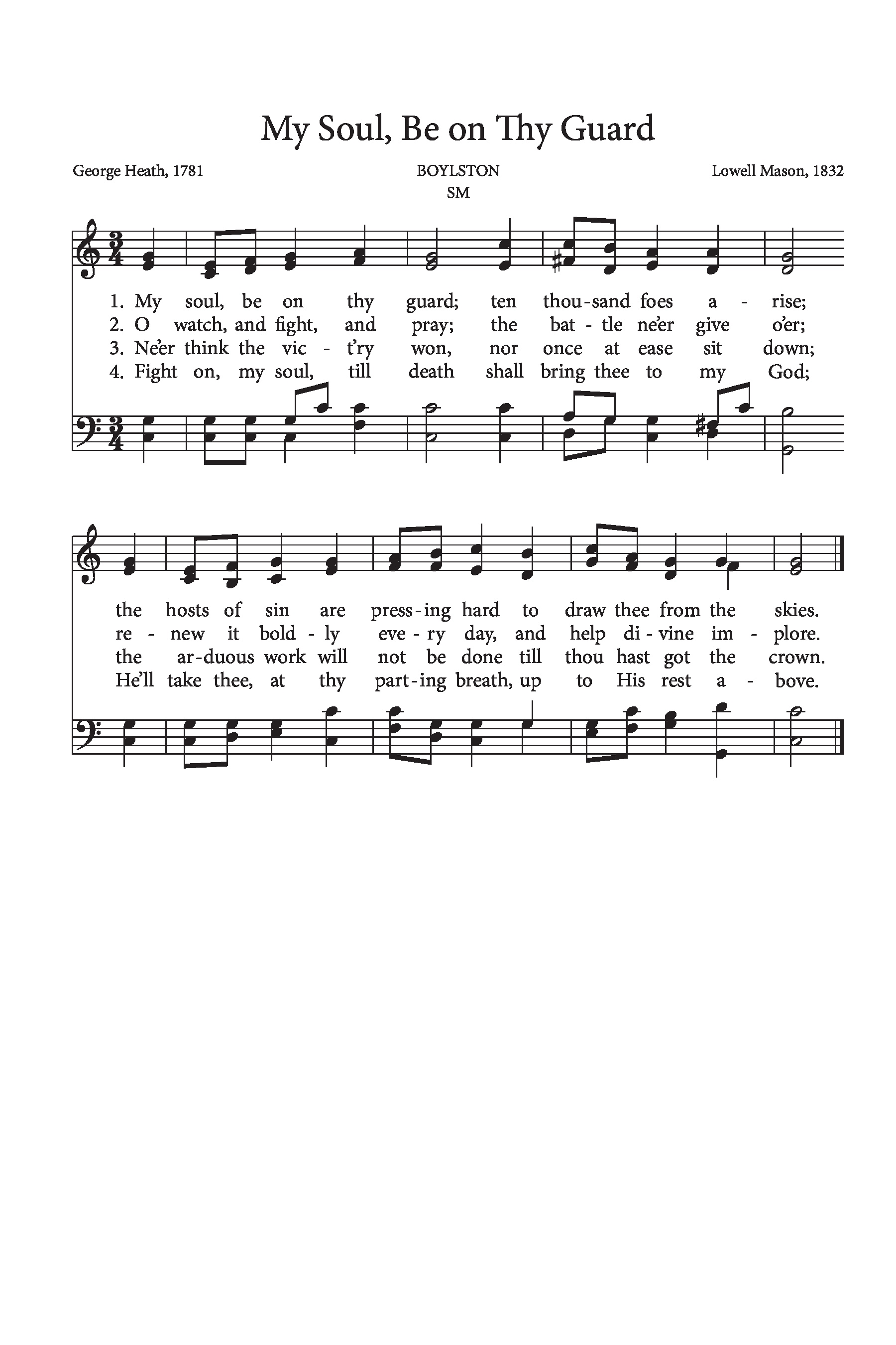 Hymn Sheet for My Soul, Be On Thy Guard