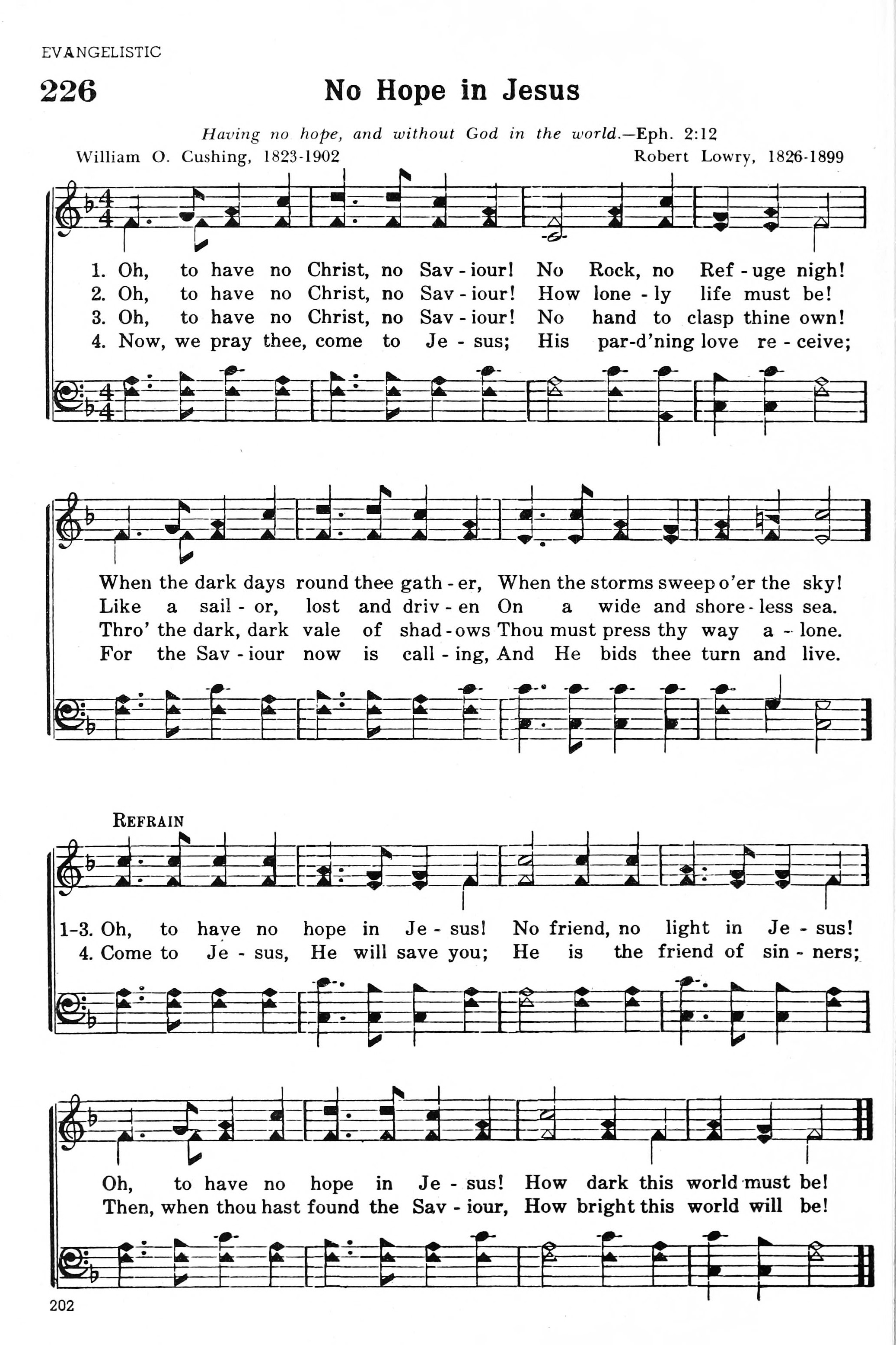 Hymn Sheet for O to Have No Hope in Jesus