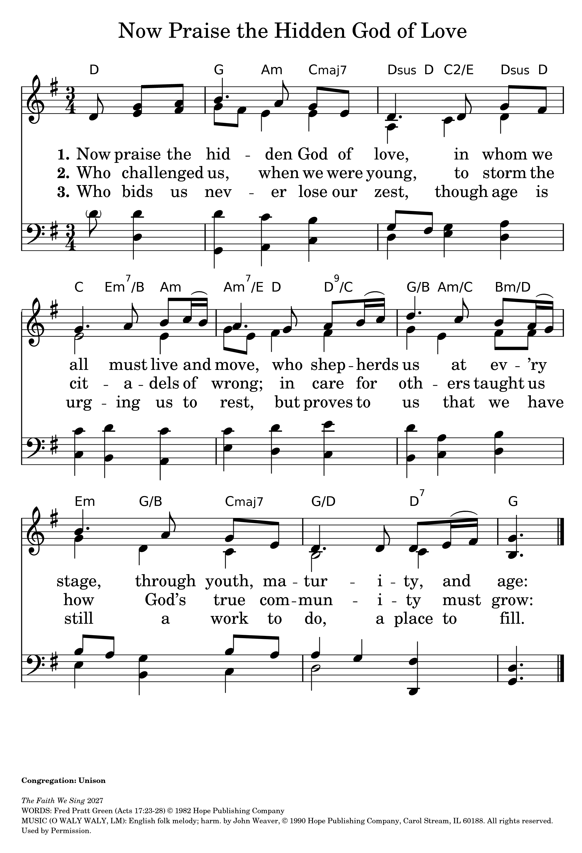 Hymn Sheet for Now Praise the Hidden God of Love