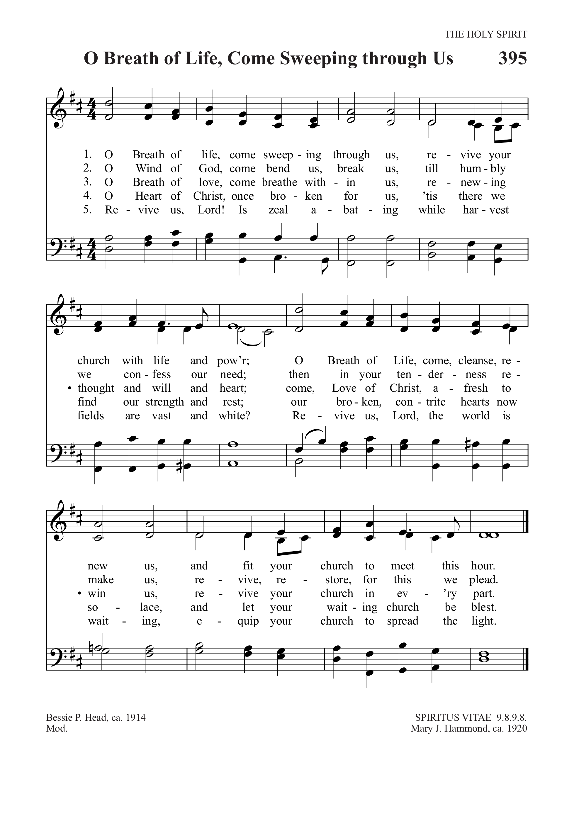 Hymn Sheet for O Breath of Life