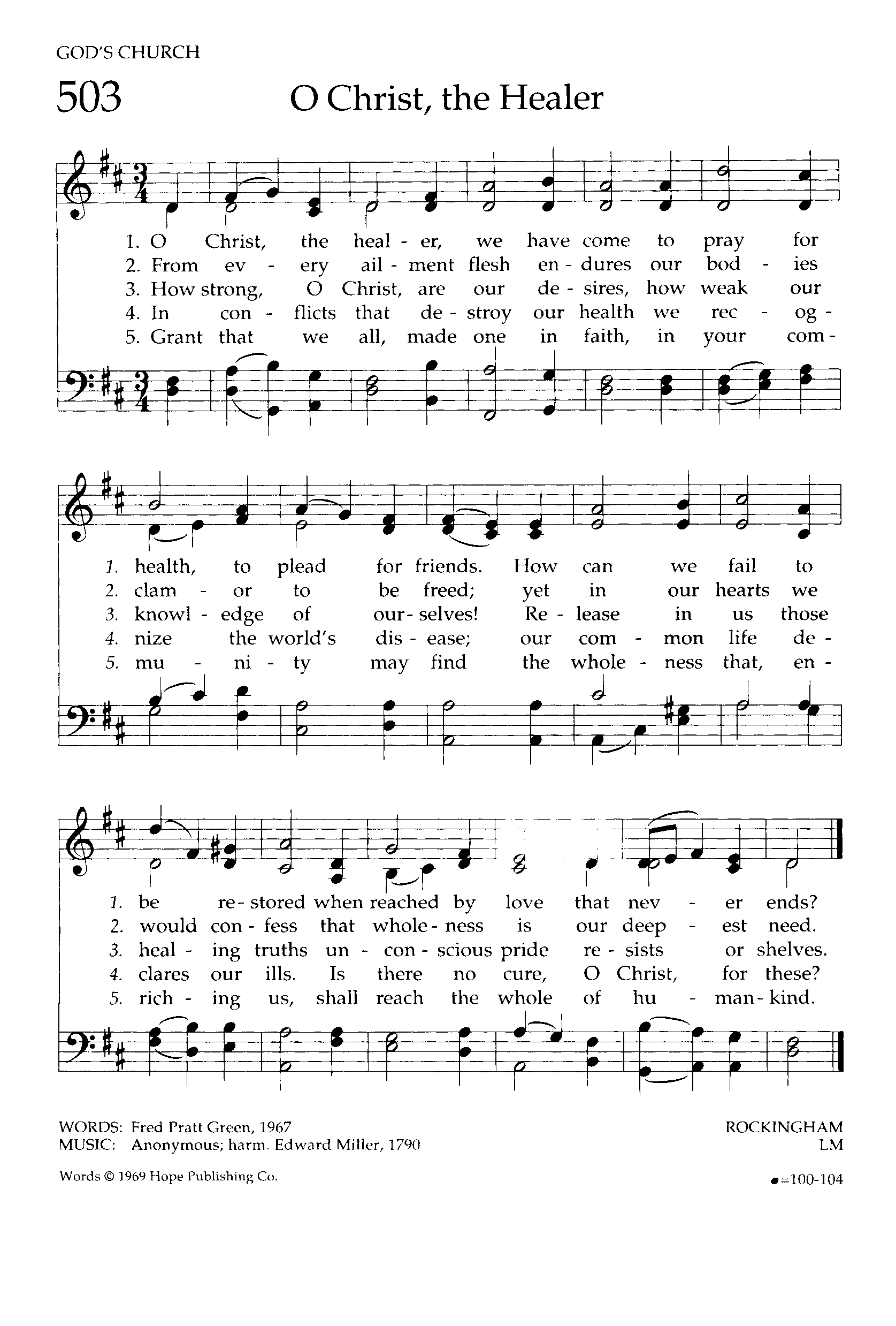 Hymn Sheet for O Christ, the Healer