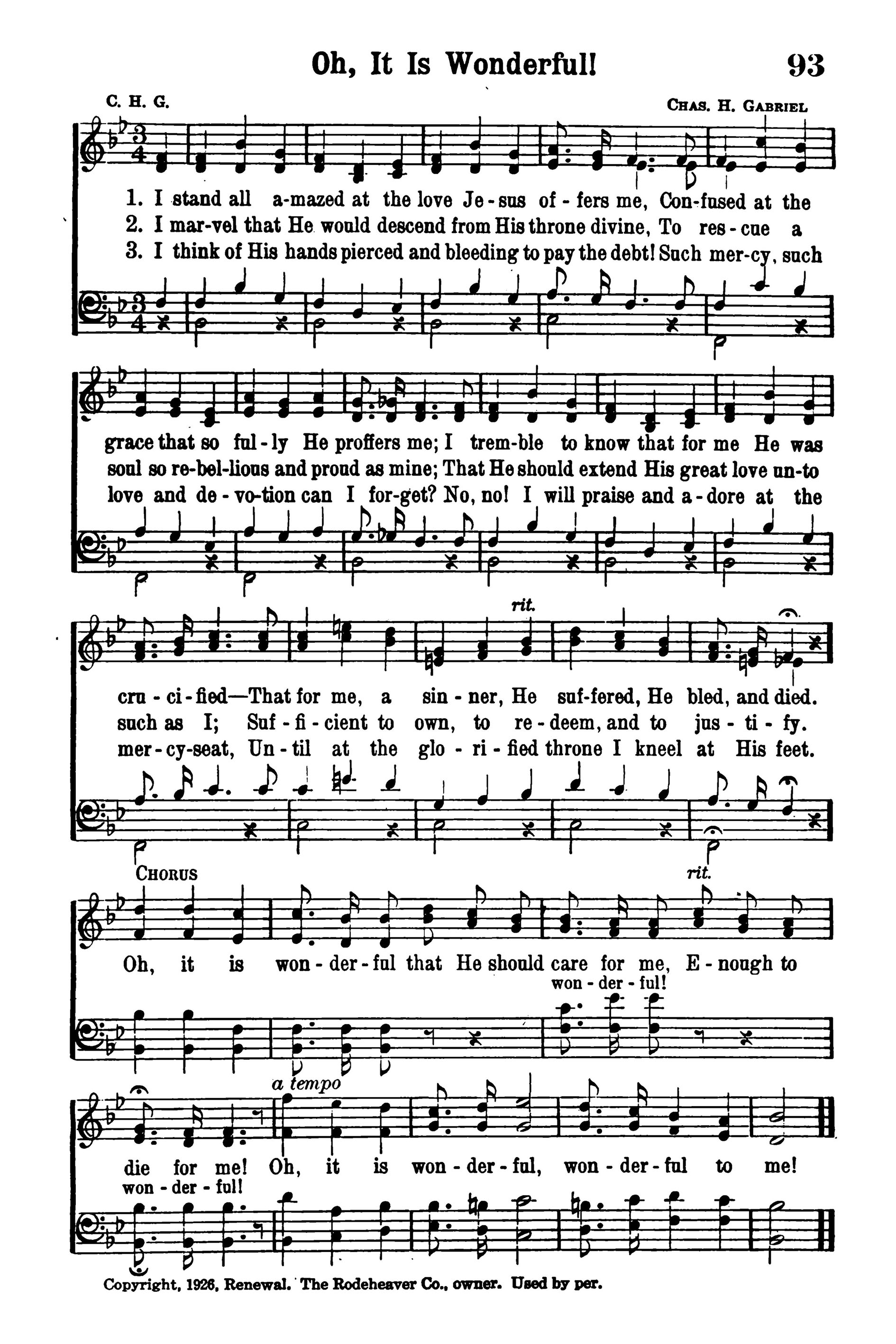 Hymn Sheet for O It Is Wonderful