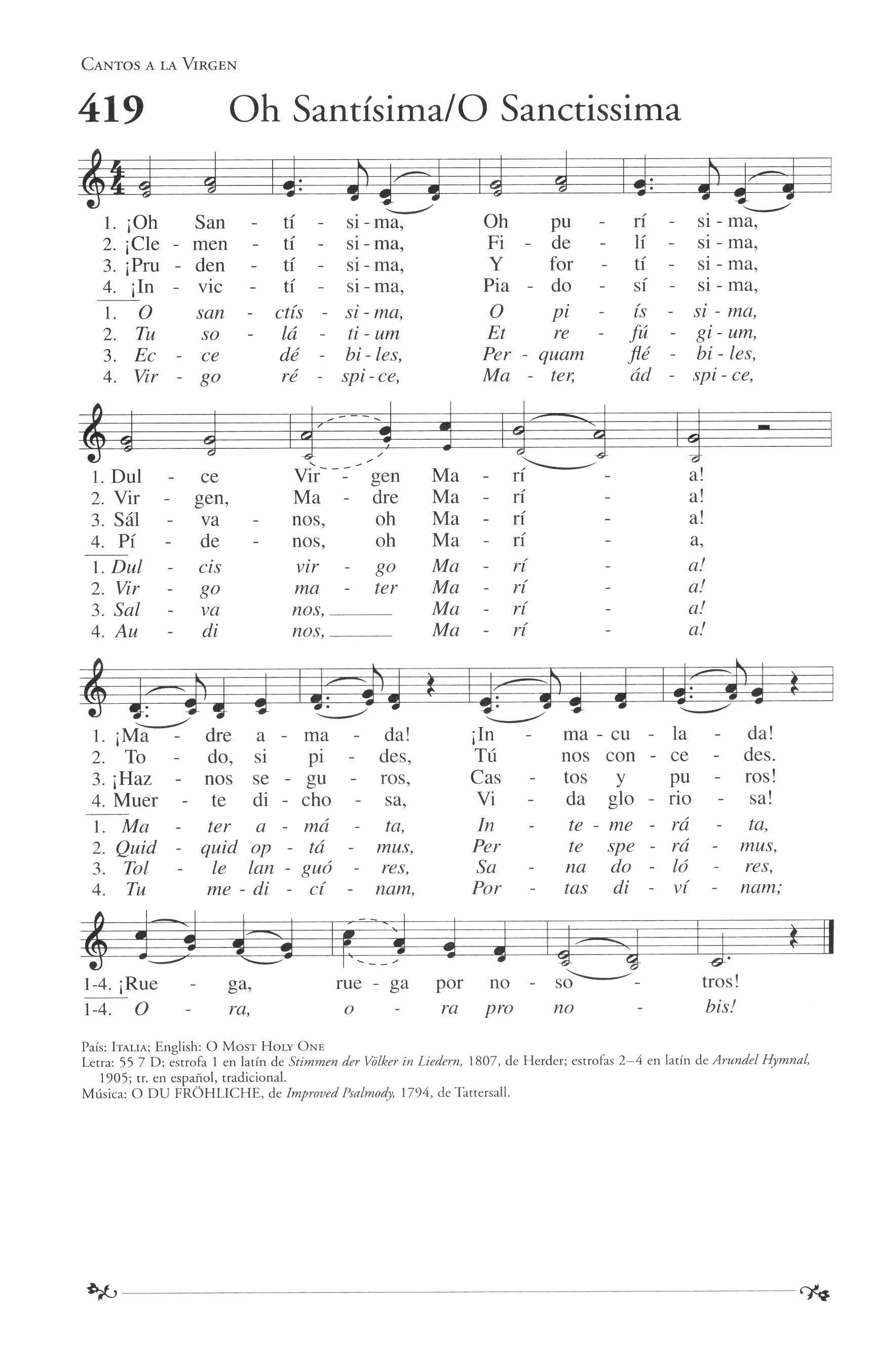 Hymn Sheet for O Sanctissima