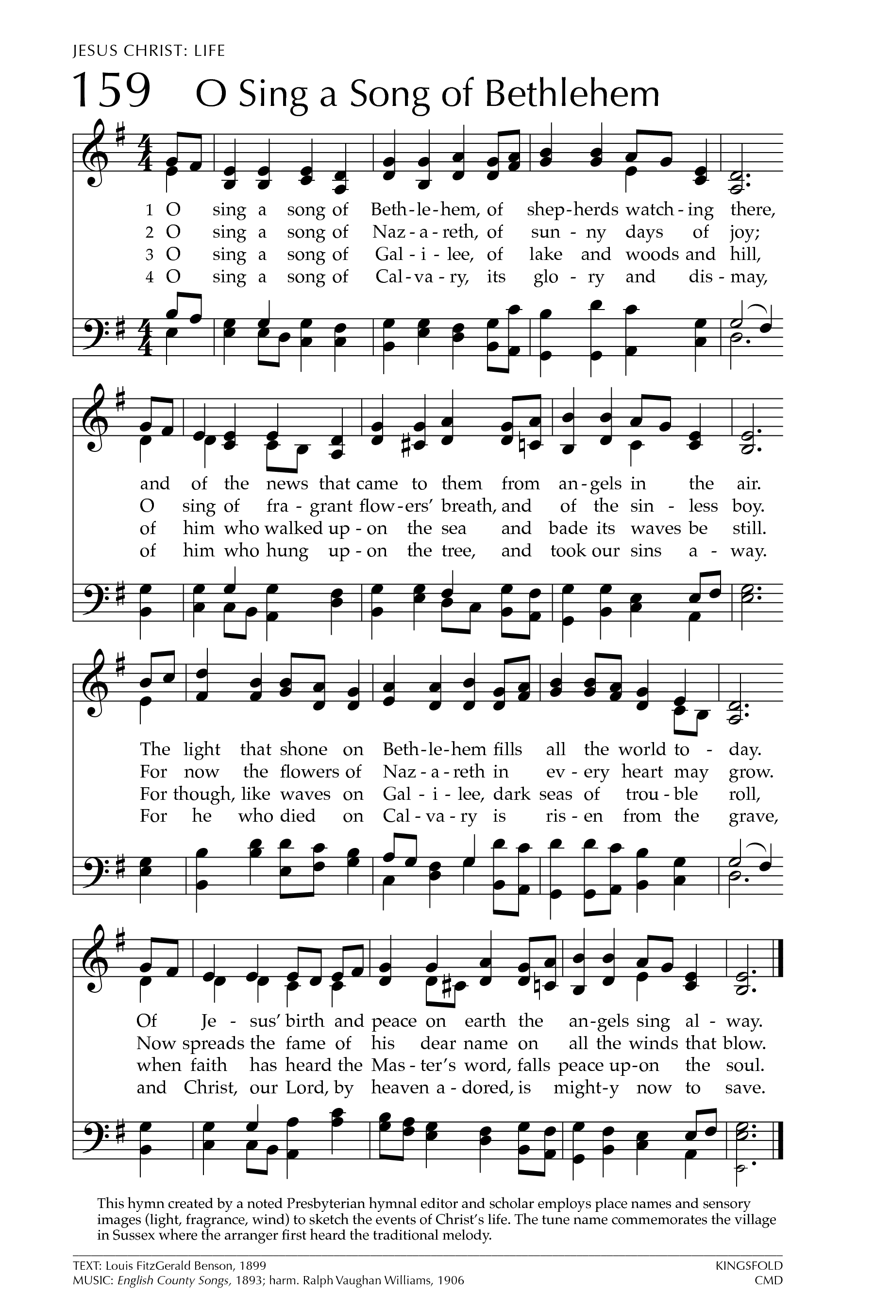 Hymn Sheet for O Sing a Song of Bethlehem