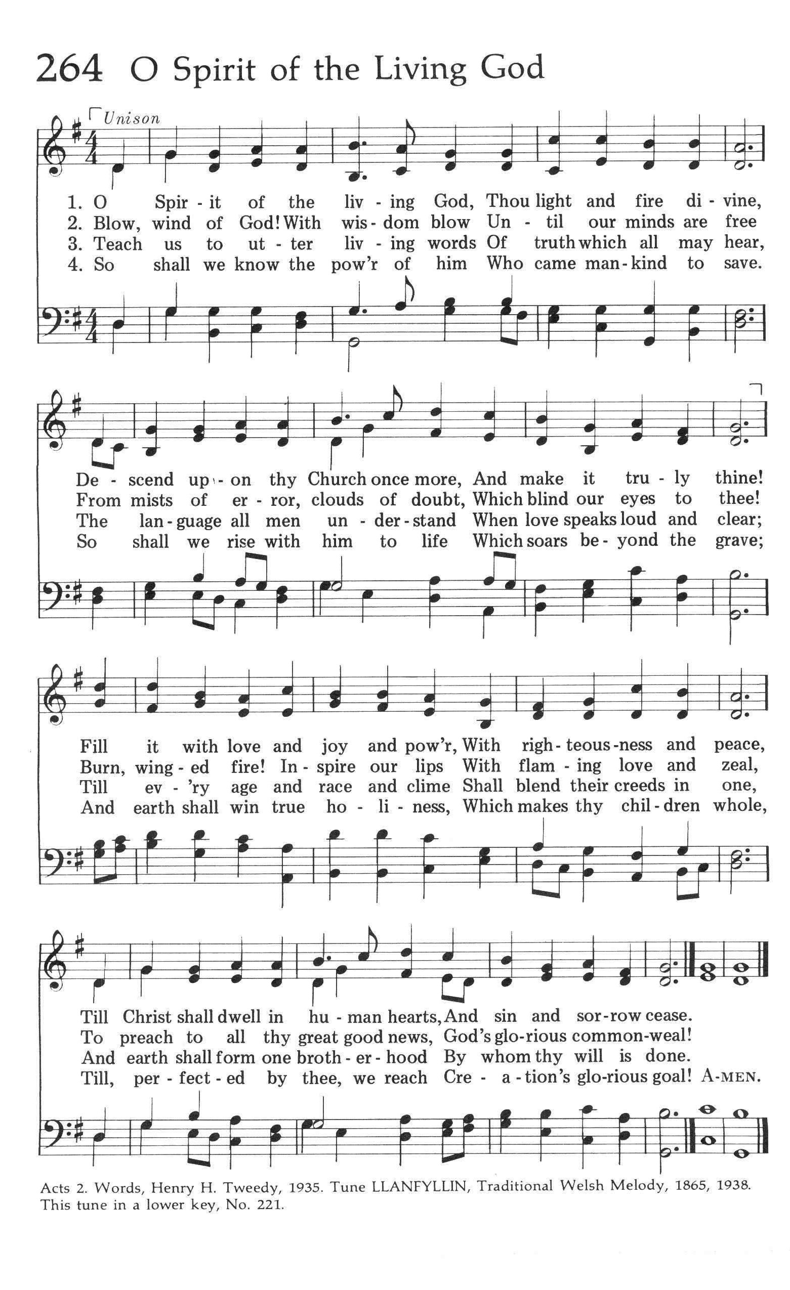 Hymn Sheet for O Spirit of the Living God
