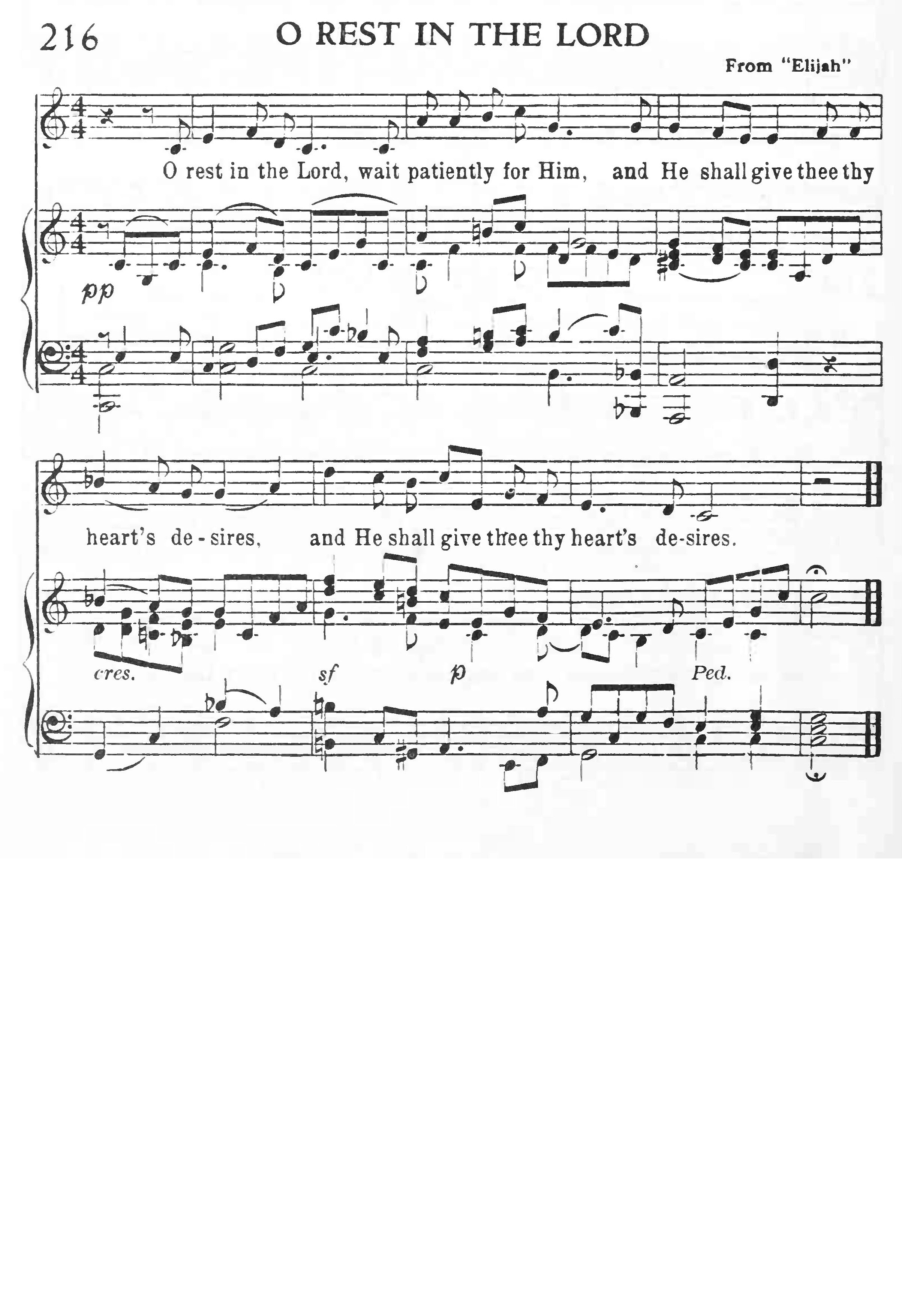 Hymn Sheet for O Rest in the Lord, Wait Patiently for Him