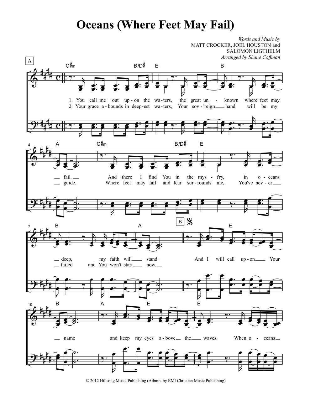 Hymn Sheet for Oceans (Where Feet May Fail)