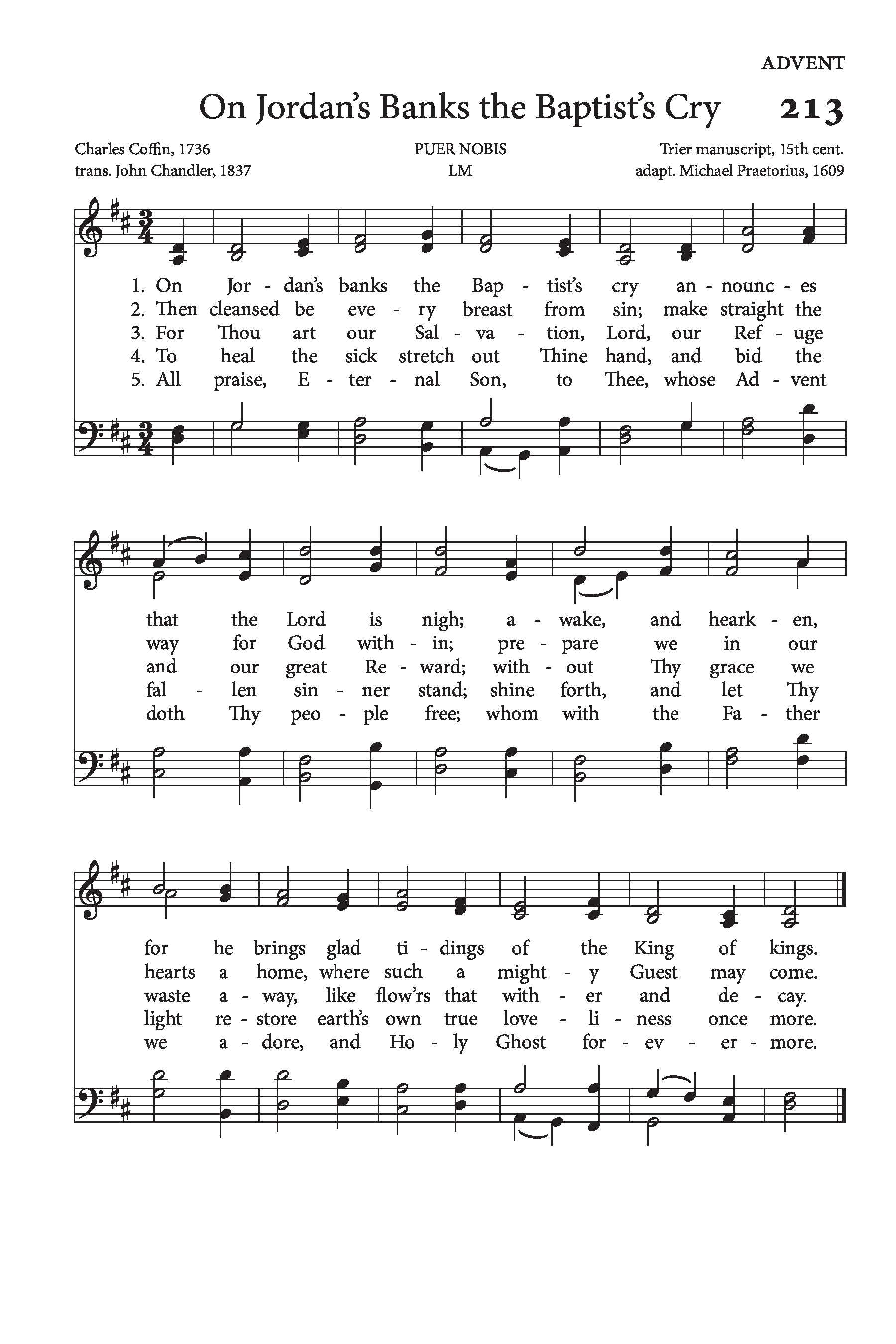 Hymn Sheet for On Jordan's Banks the Baptist's Cry