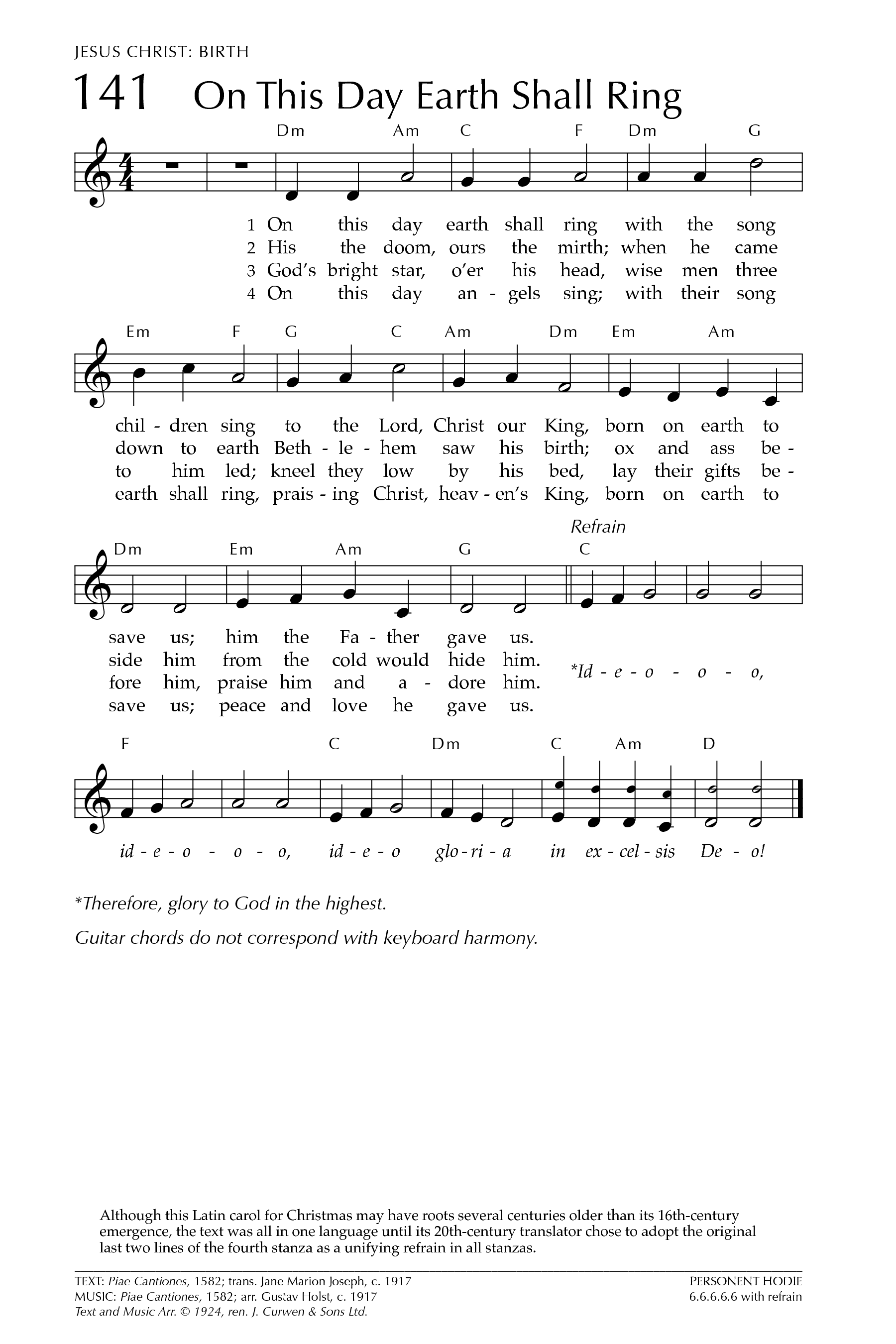 Hymn Sheet for On This Day Earth Shall Ring