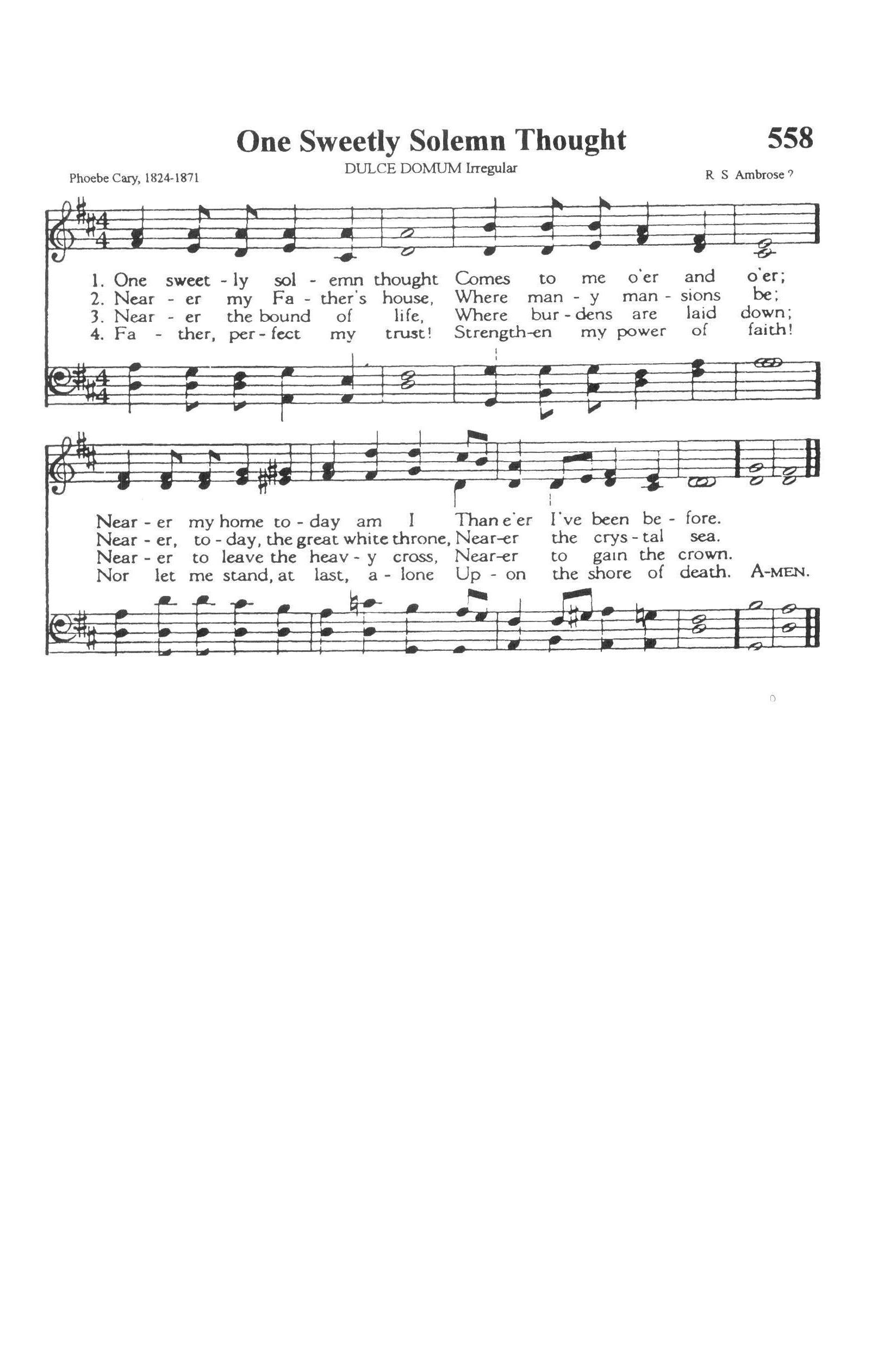 Hymn Sheet for One Sweetly Solemn Thought