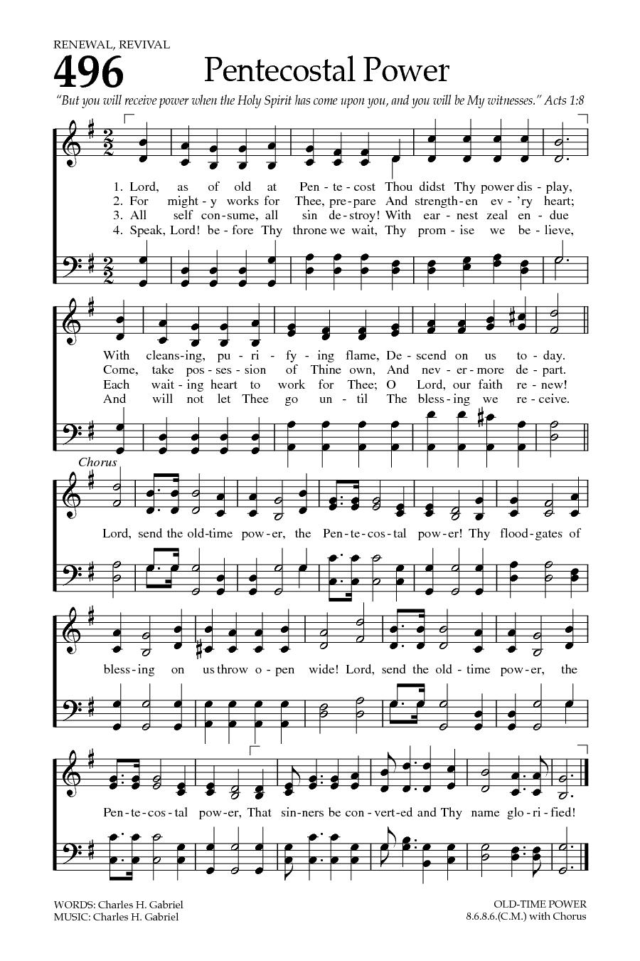 Hymn Sheet for Pentecostal Power