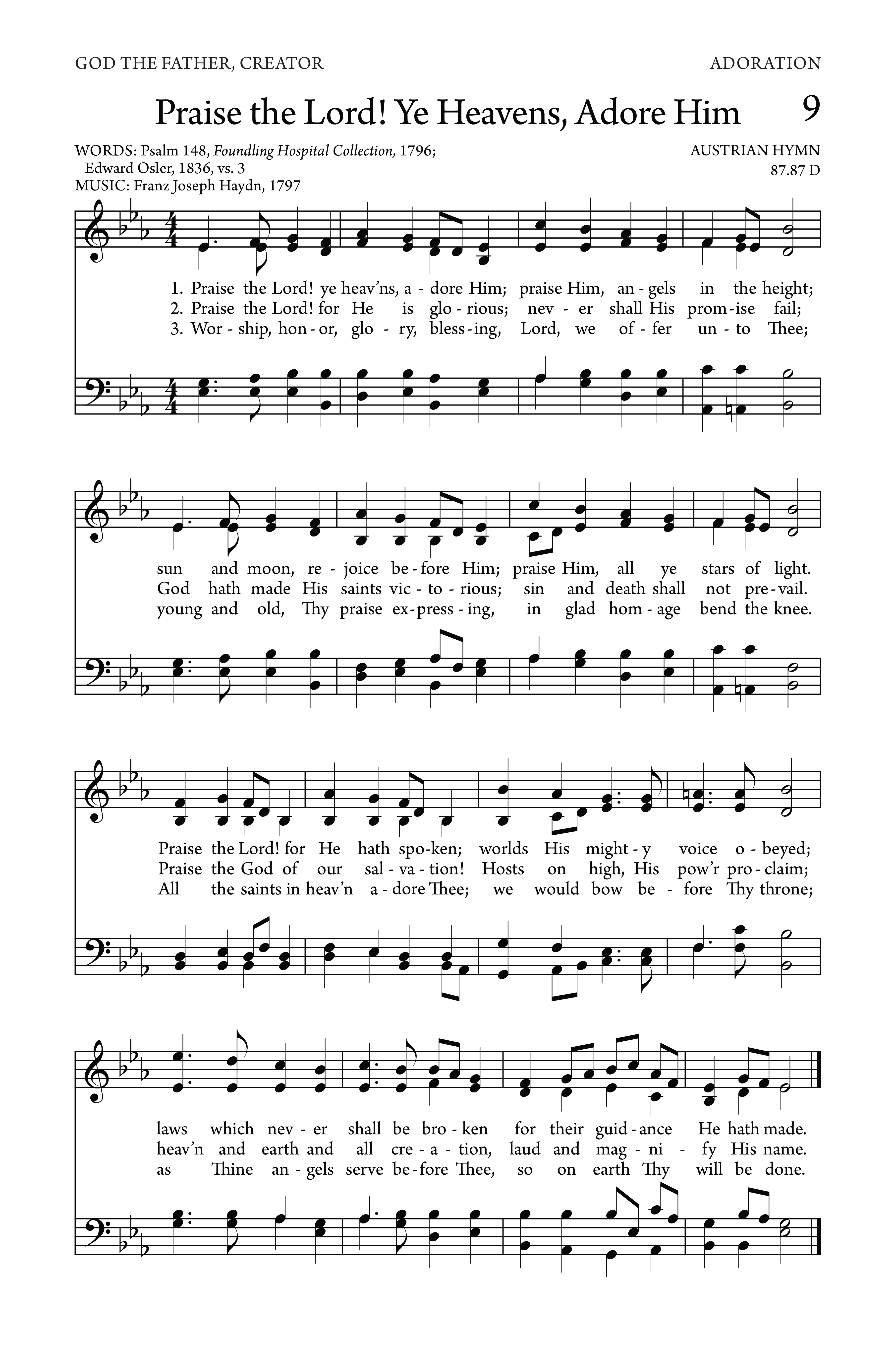 Hymn Sheet for Praise the Lord, Ye Heavens Adore Him