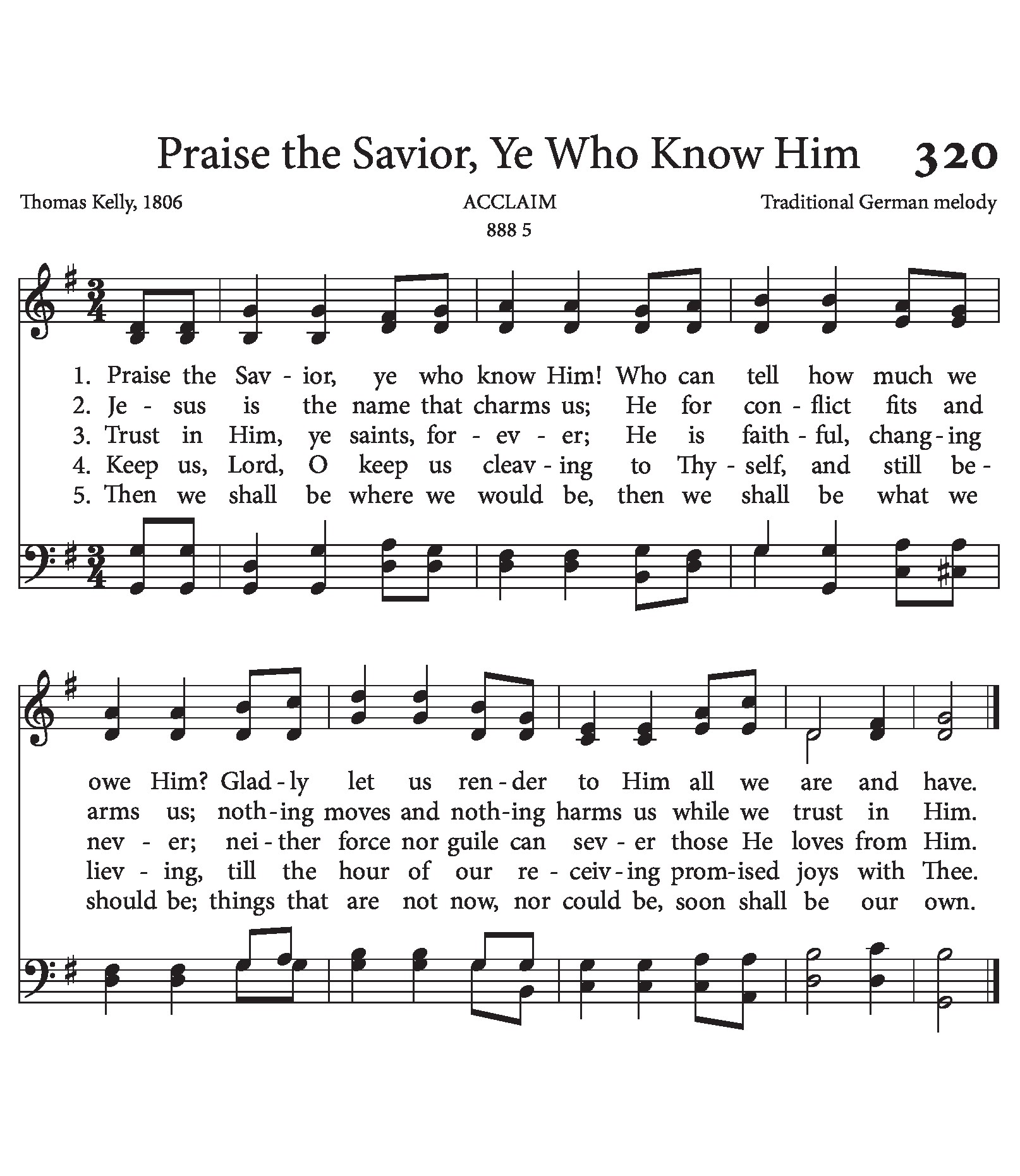 Hymn Sheet for Praise the Savior