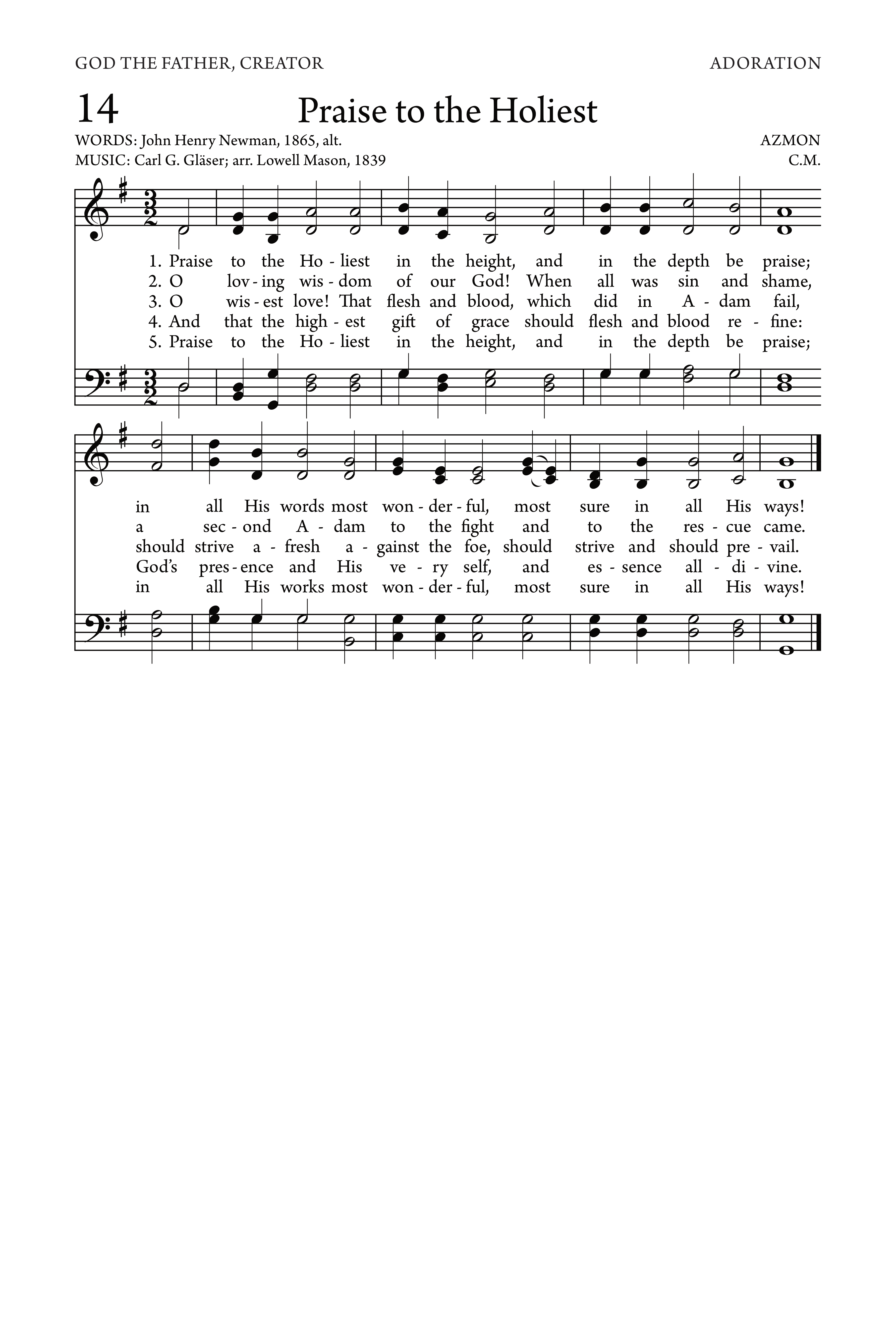 Hymn Sheet for Praise to the Holiest in the height