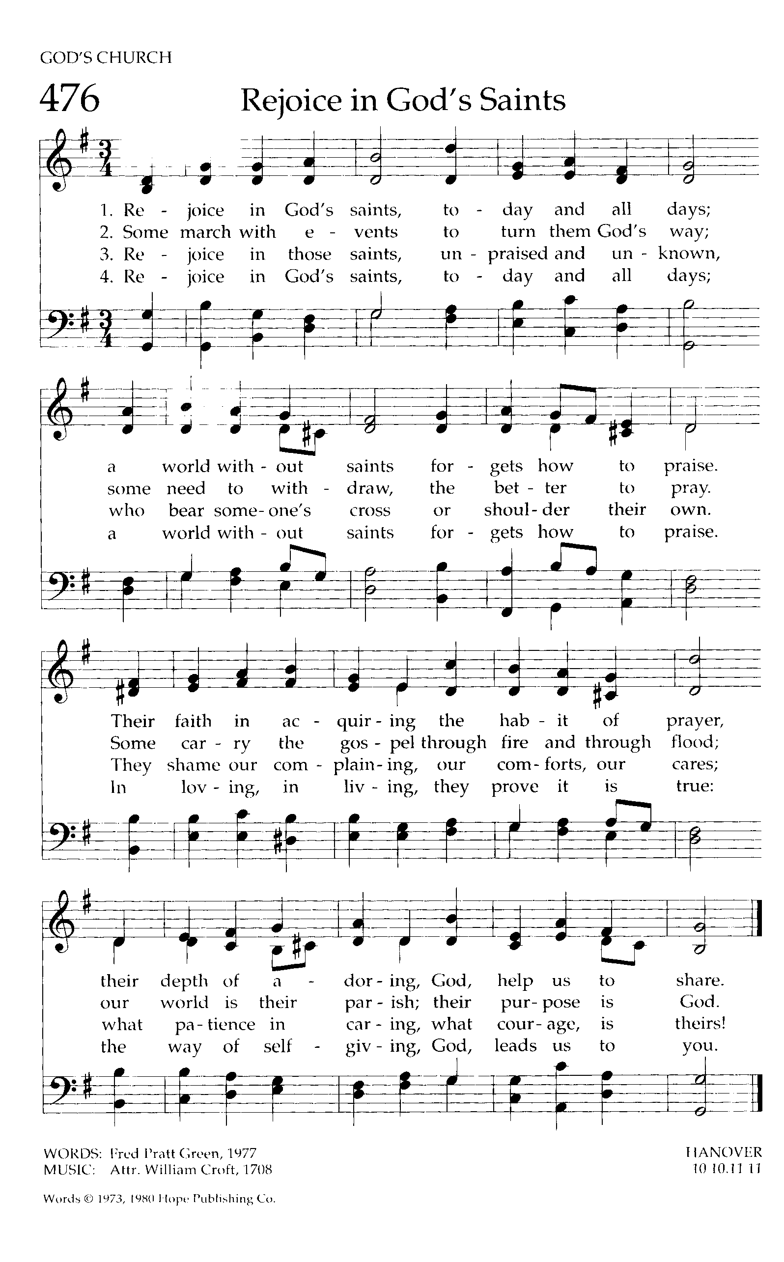 Hymn Sheet for Rejoice in God's Saints