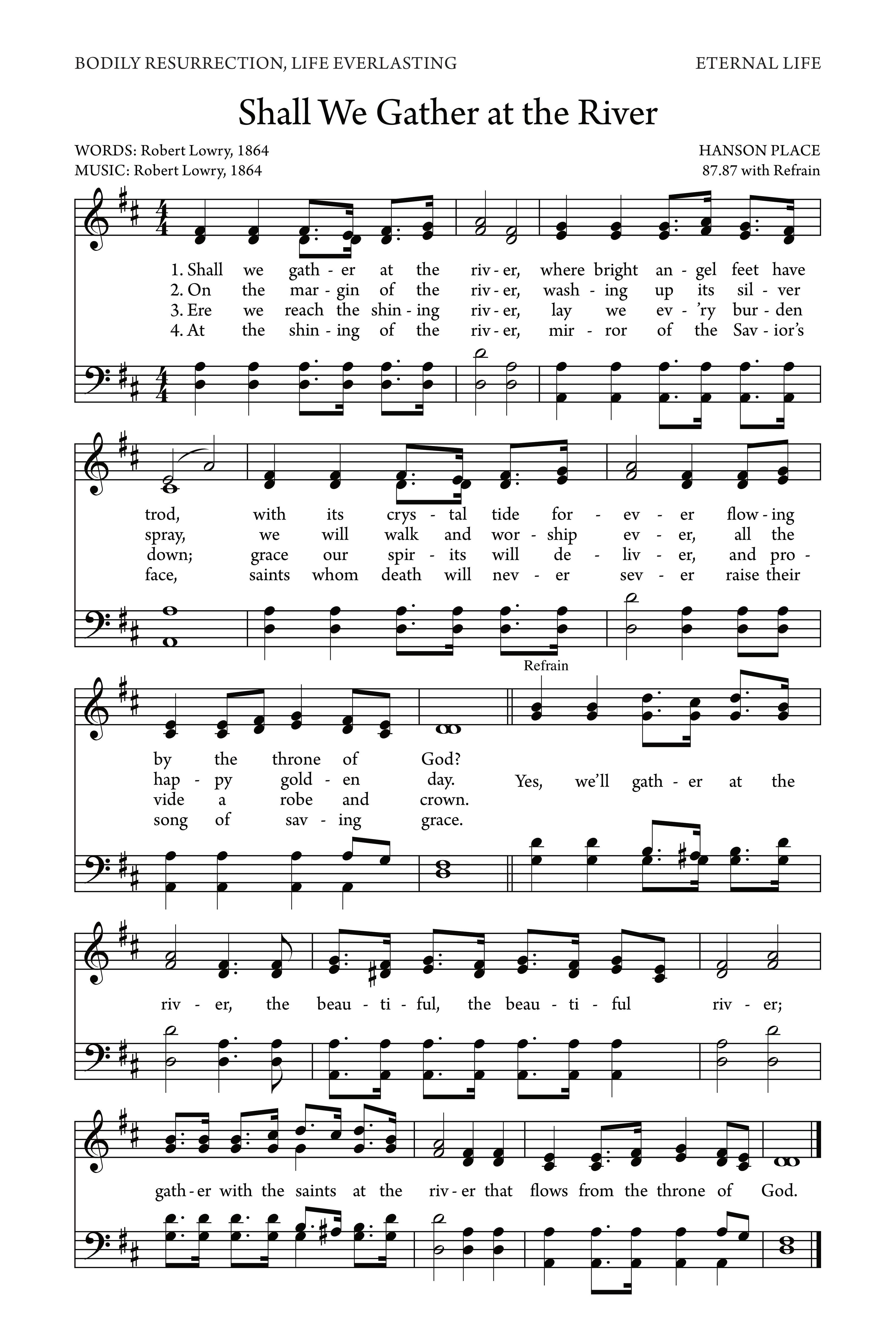 Hymn Sheet for Shall We Gather At The River