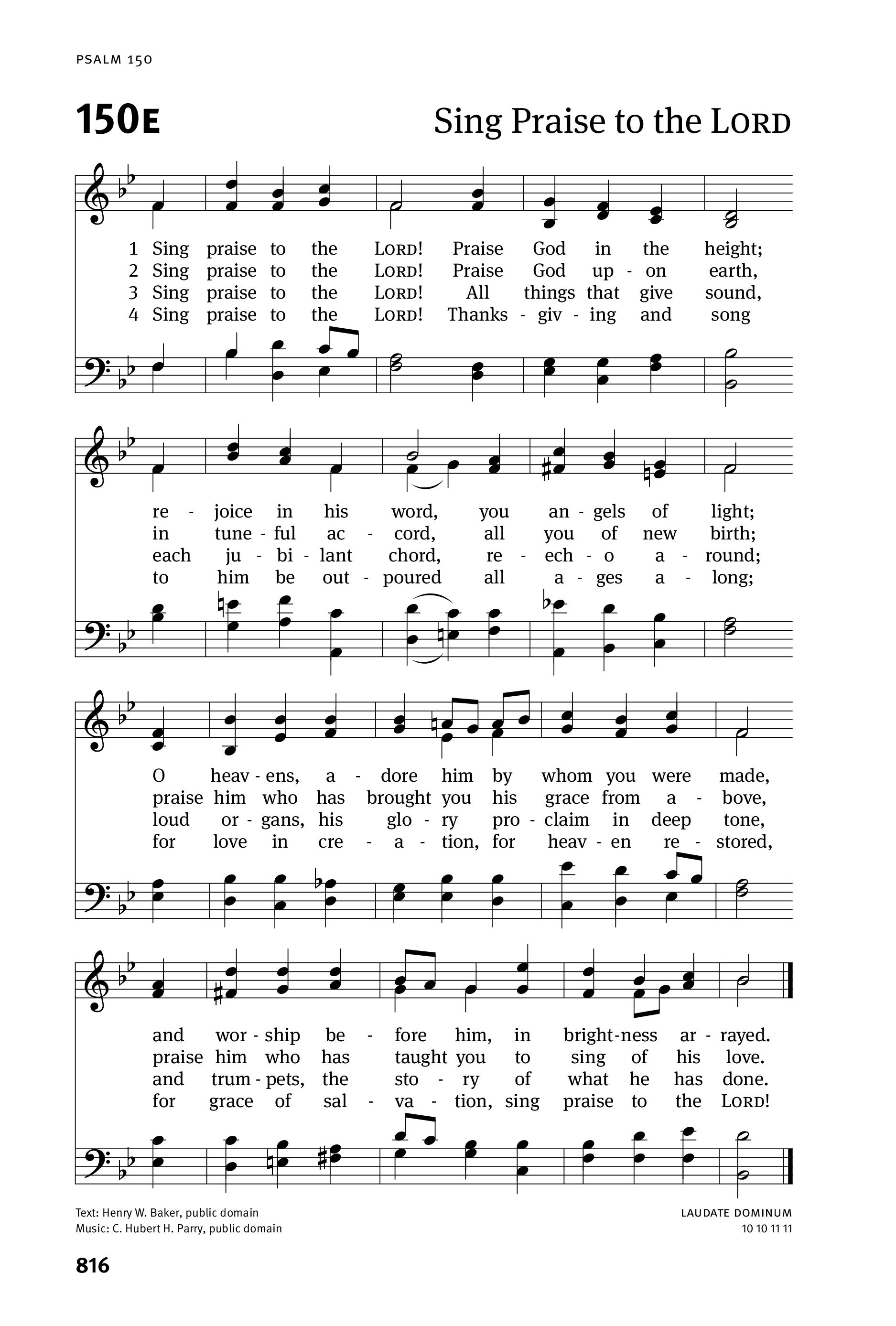 Hymn Sheet for Sing Praise to the Lord