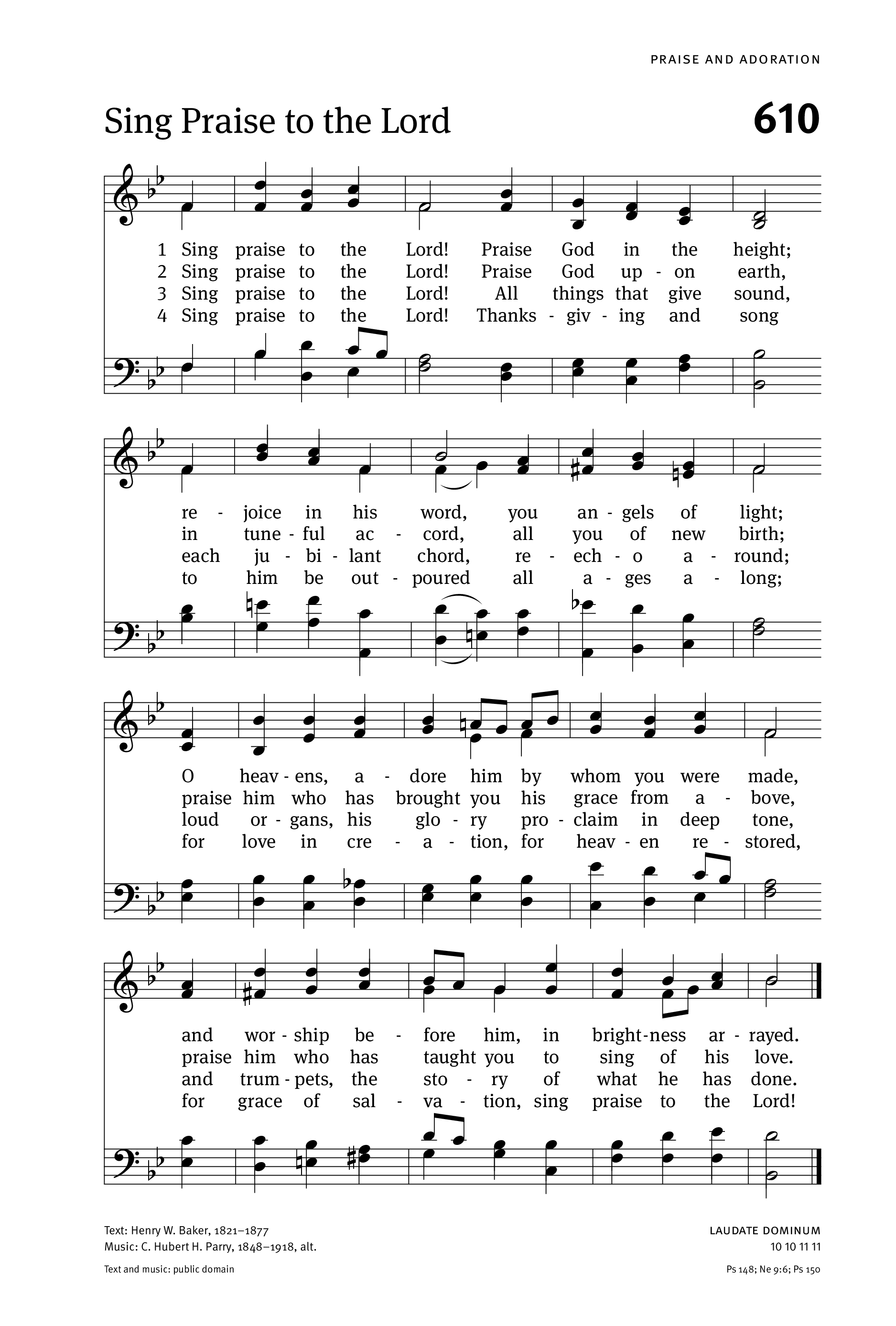 Hymn Sheet for Sing Praise to the Lord! Praise Him in the Heights