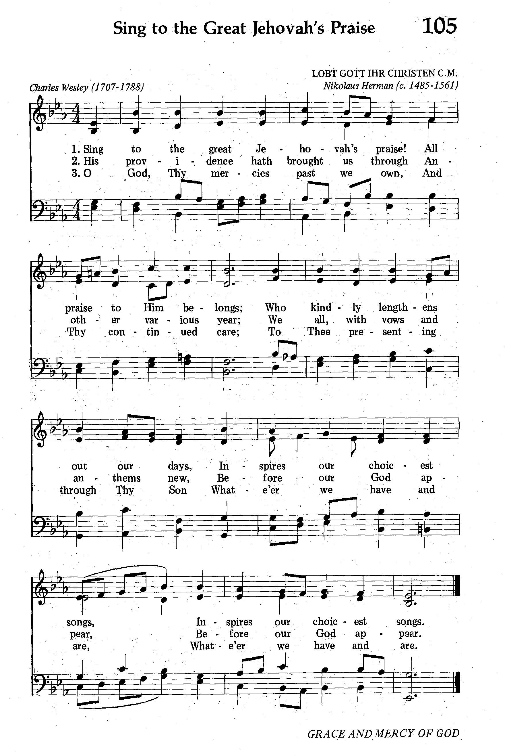Hymn Sheet for Sing to the Great Jehovah's Praise