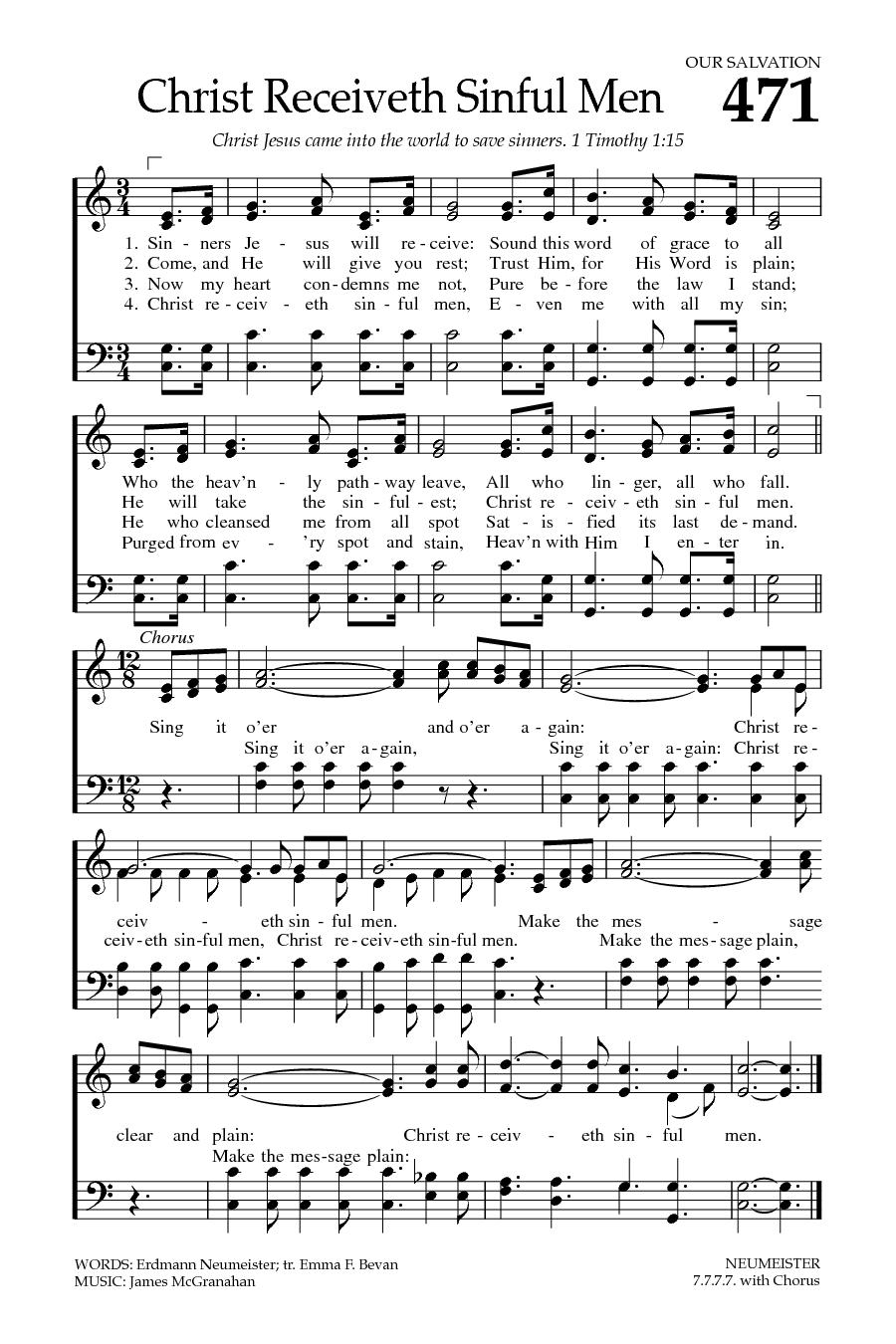Hymn Sheet for Christ Receiveth Sinful Men